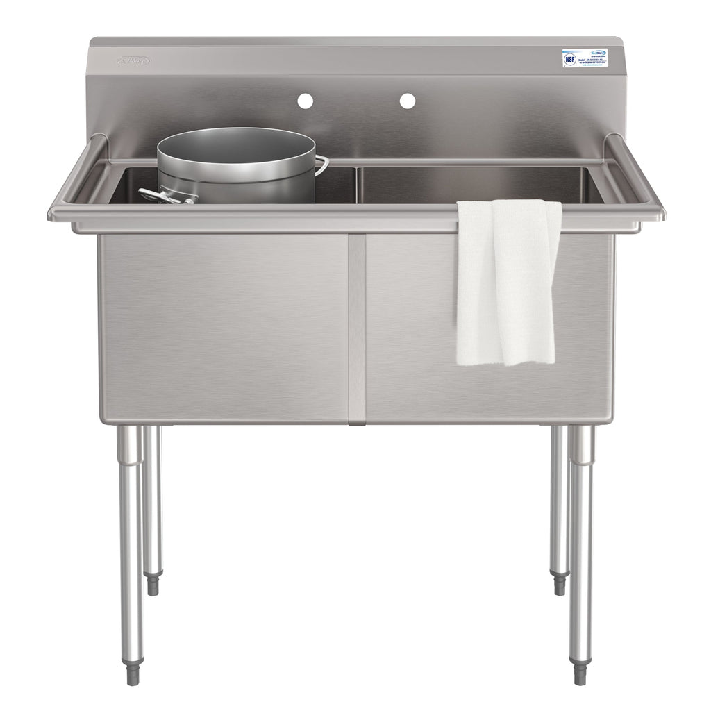 KOOLMORE KMSB181814N316 42 in. 16-Gauge 2-Compartment Commercial Sink with Backsplash, Bowl Dimensions 18"x18"x14" in Stainless-Steel  - KM-SB181814-N316