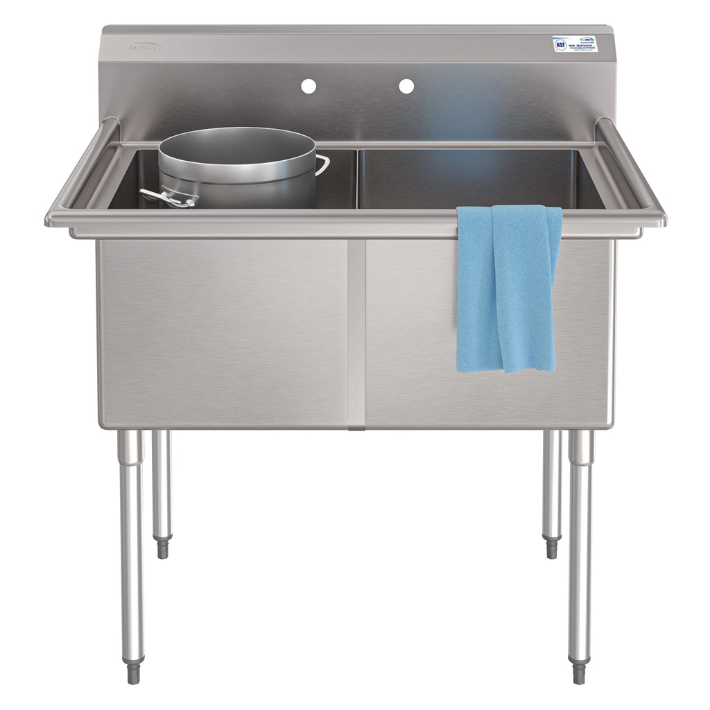 KOOLMORE 42 in. 18-Gauge 2-Compartment Commercial Sink with Backsplash, Bowl dimensions 18"x24"x14" in Stainless-Steel -  KM-SB182414-N3