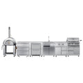 KOOLMORE Outdoor Kitchen Series with Wood-Fire Pizza Oven, 3-Drawer Cabinet, Refrigerator Cabinet, Double Fridge Drawers, Sink, Side Burner, and 30" BBQ Grill in Stainless Steel (CONFIG108) - KMOKSKITCONFIG108