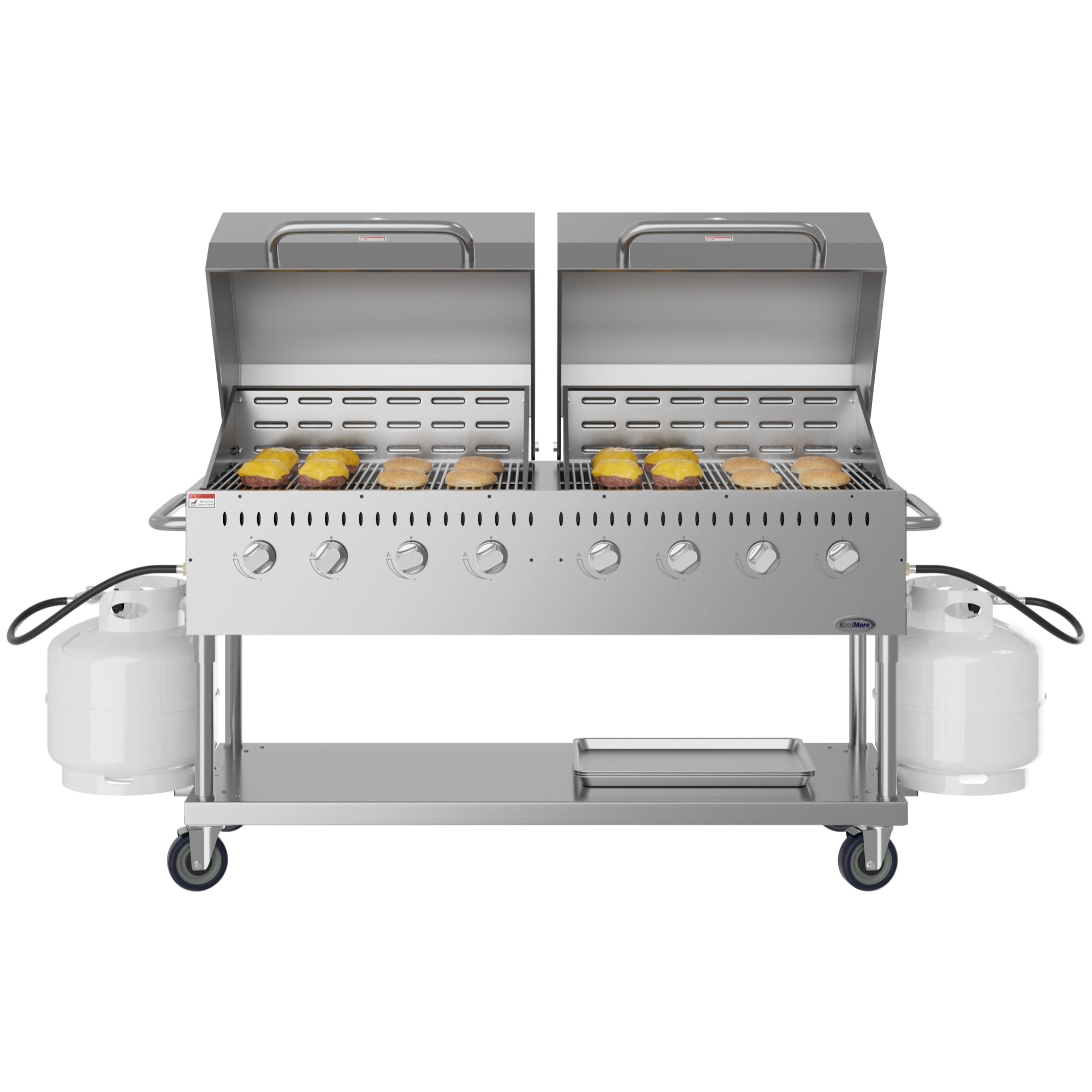 KOOLMORE 60 in. 8-Burner Commercial Outdoor Propane Gas Grill with 2 Roll Dome Covers in Stainless-Steel, ETL Listed (CGKIT6-D30D30) - CGKIT6D30D30