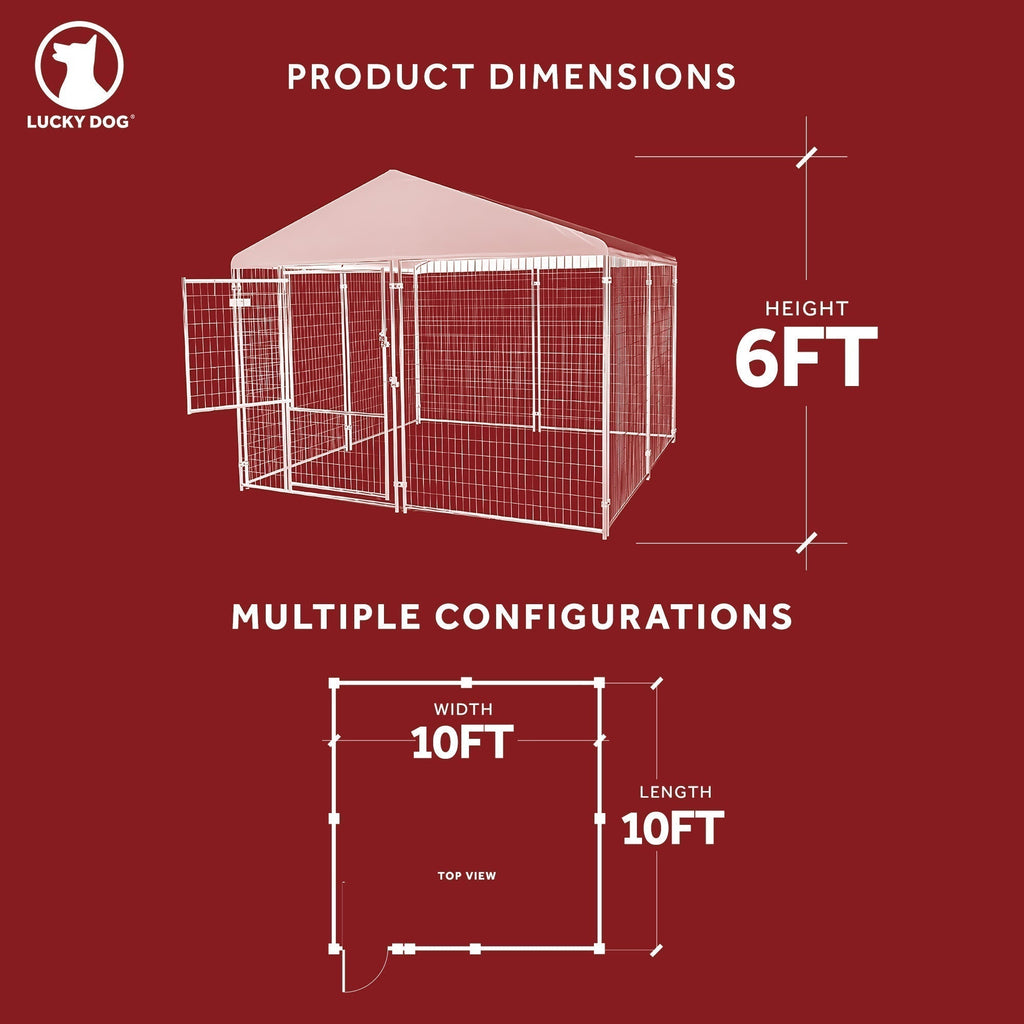 Lucky Dog STAY Series 10 x 10 x 6 Foot Roofed Steel Frame Dog Kennel, Grey - 265230