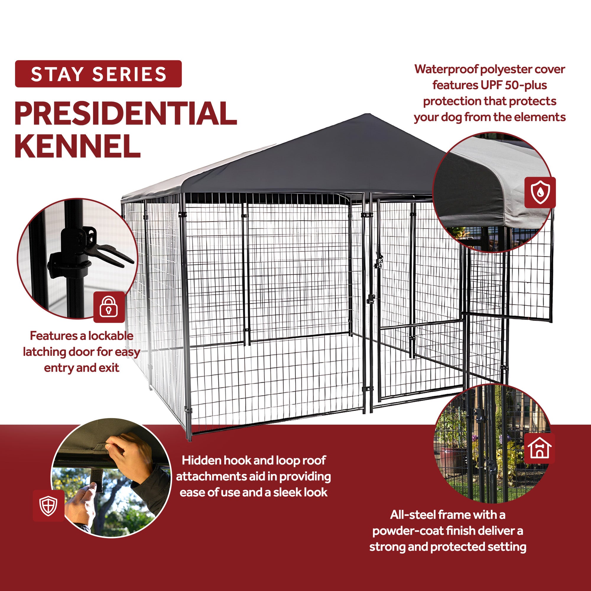 Lucky Dog STAY Series 10 x 10 x 6 Foot Roofed Steel Frame Dog Kennel, Grey - 265230