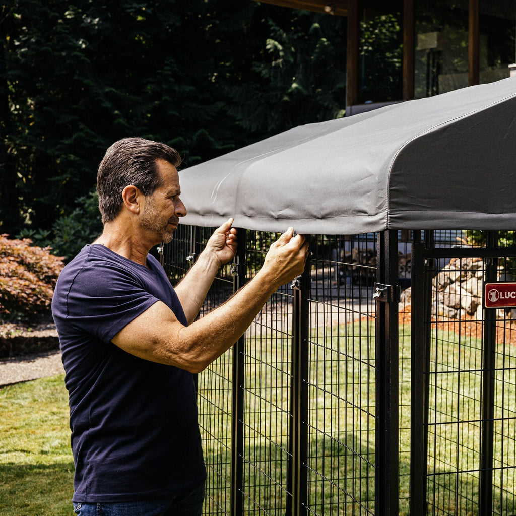 Lucky Dog STAY Series 10 x 10 x 6 Foot Roofed Steel Frame Dog Kennel, Grey - 265230