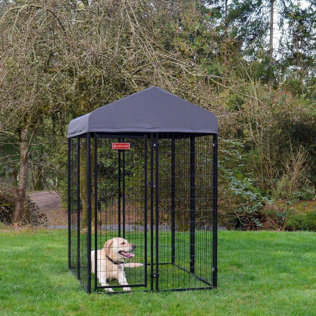 Lucky Dog STAY Series 4 x 4 x 6 Foot Roofed Steel Frame Studio Dog Kennel, Grey - 268849