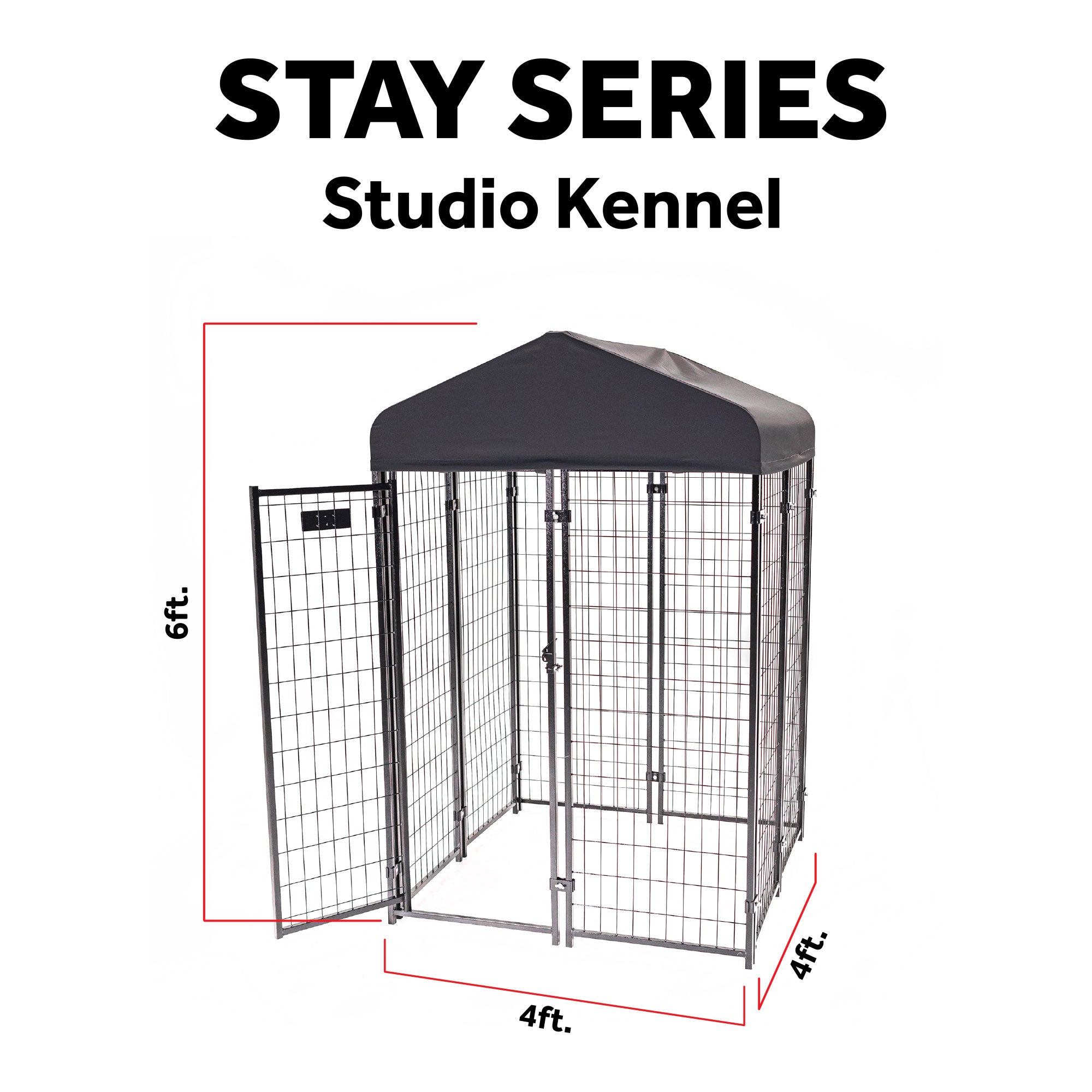 Lucky Dog STAY Series 4 x 4 x 6 Foot Roofed Steel Frame Studio Dog Kennel, Grey - 268849