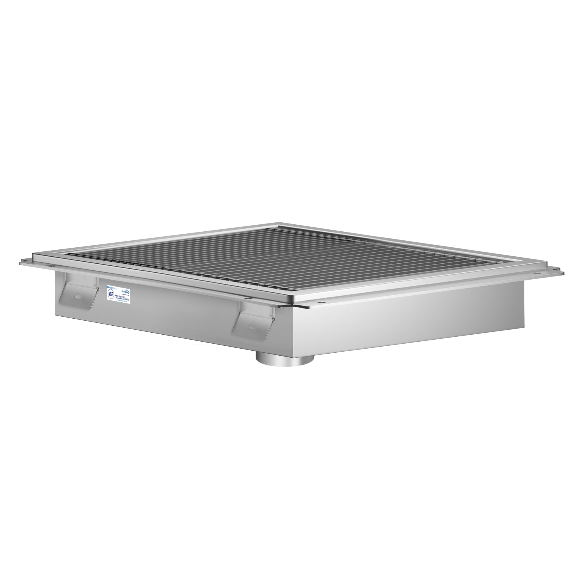 KOOLMORE 24" x 24" Stainless Steel Floor Trough Drain, 14-Gauge with Subway-Style Grating & Removable Drain Basket, NSF Listed  - KMFTG2424