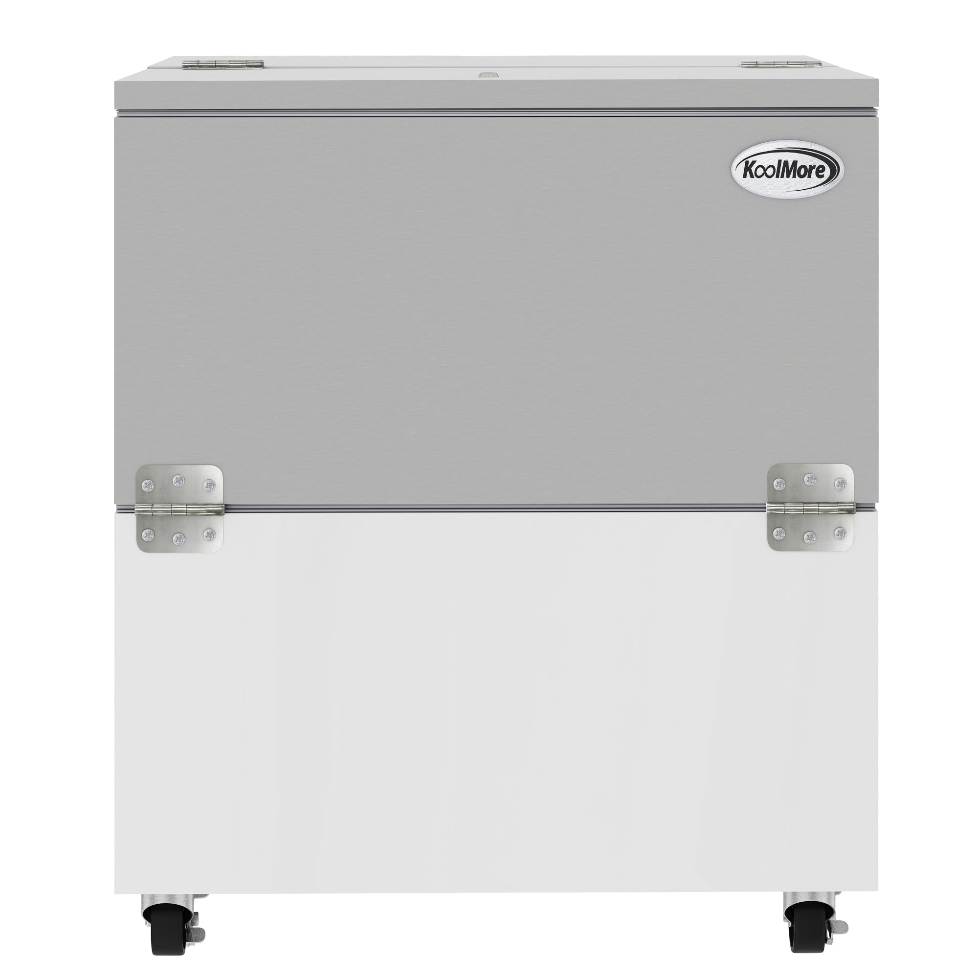 KOOLMORE 34 in. Commercial Milk Cooler for School and Cafeteria, 8 Crate Capacity with Heavy Duty Casters in Stainless Steel and White  - KMMC34HDC