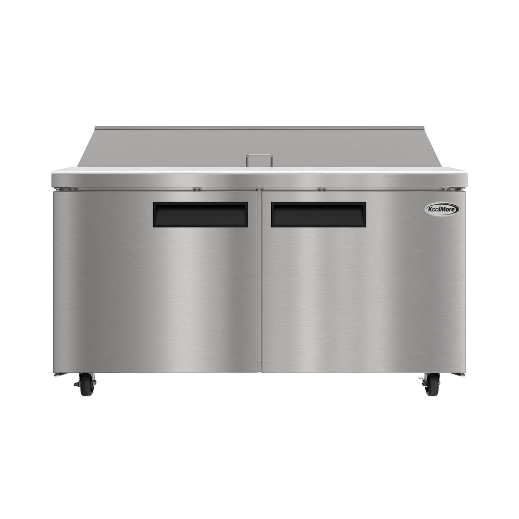 KOOLMORE 60" Commercial 2 Door Refrigerated Salad and Sandwich Prep Table, 16 Pan Capacity and 18.4 Cubic Feet of Storage - KMPTR602D