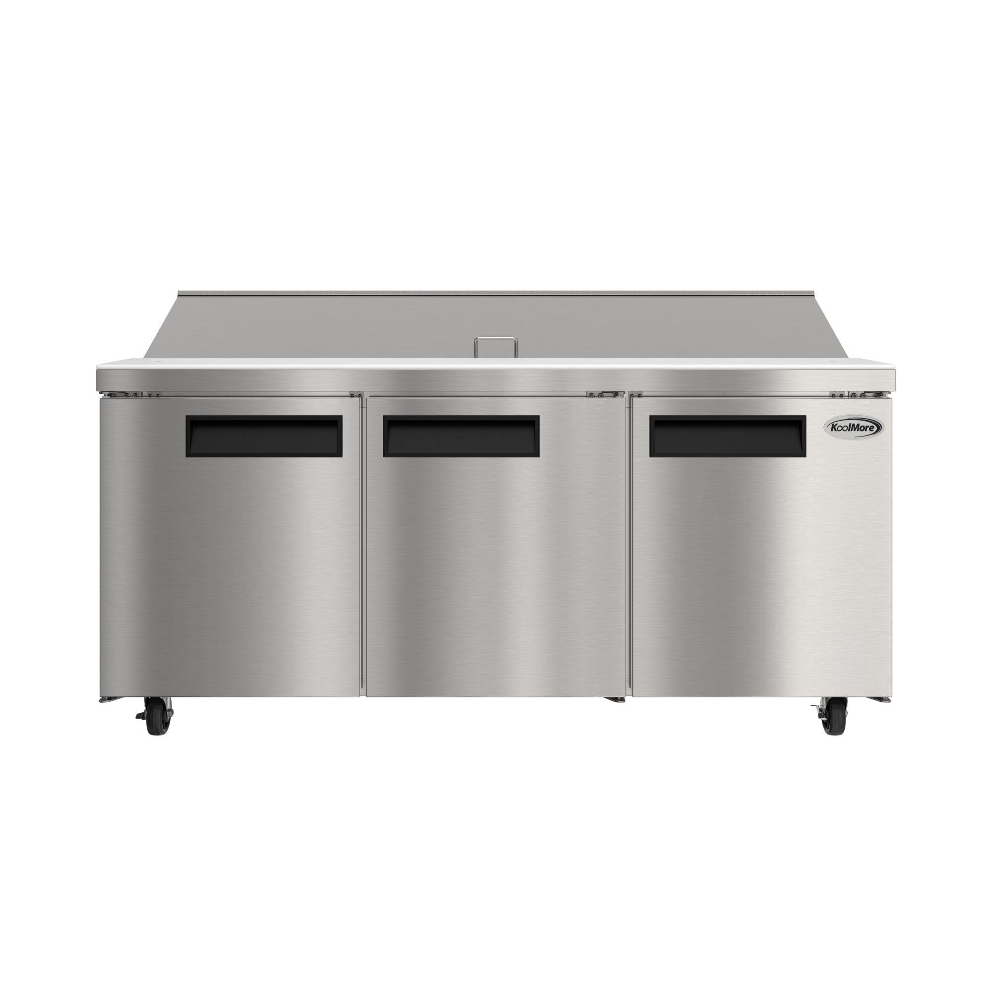 KOOLMORE 70" Commercial 3 Door Refrigerated Salad and Sandwich Prep Table, 18 Pan Capacity and 22 Cubic Feet of Storage - KMPTR703D