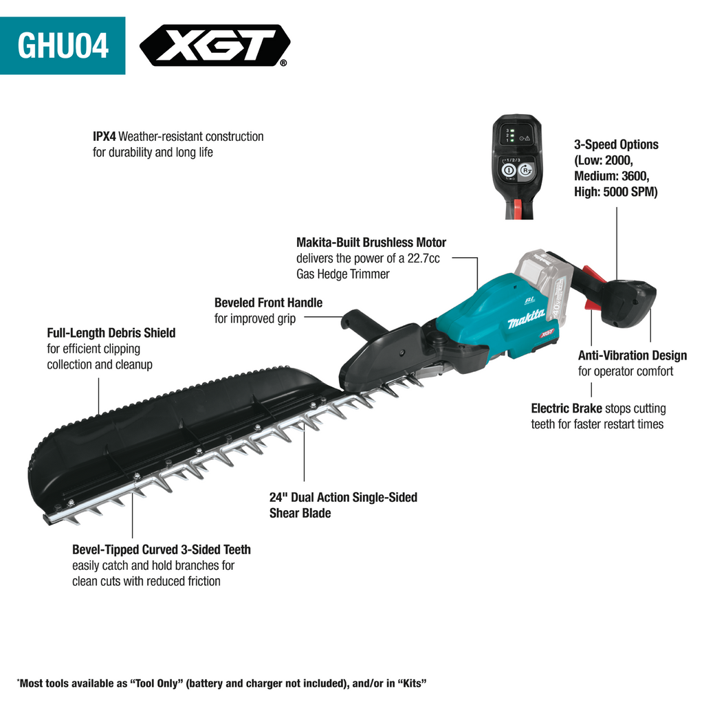 Makita GHU04Z 40V max XGT Brushless Cordless 24" Single‑Sided Hedge Trimmer (Tool Only)