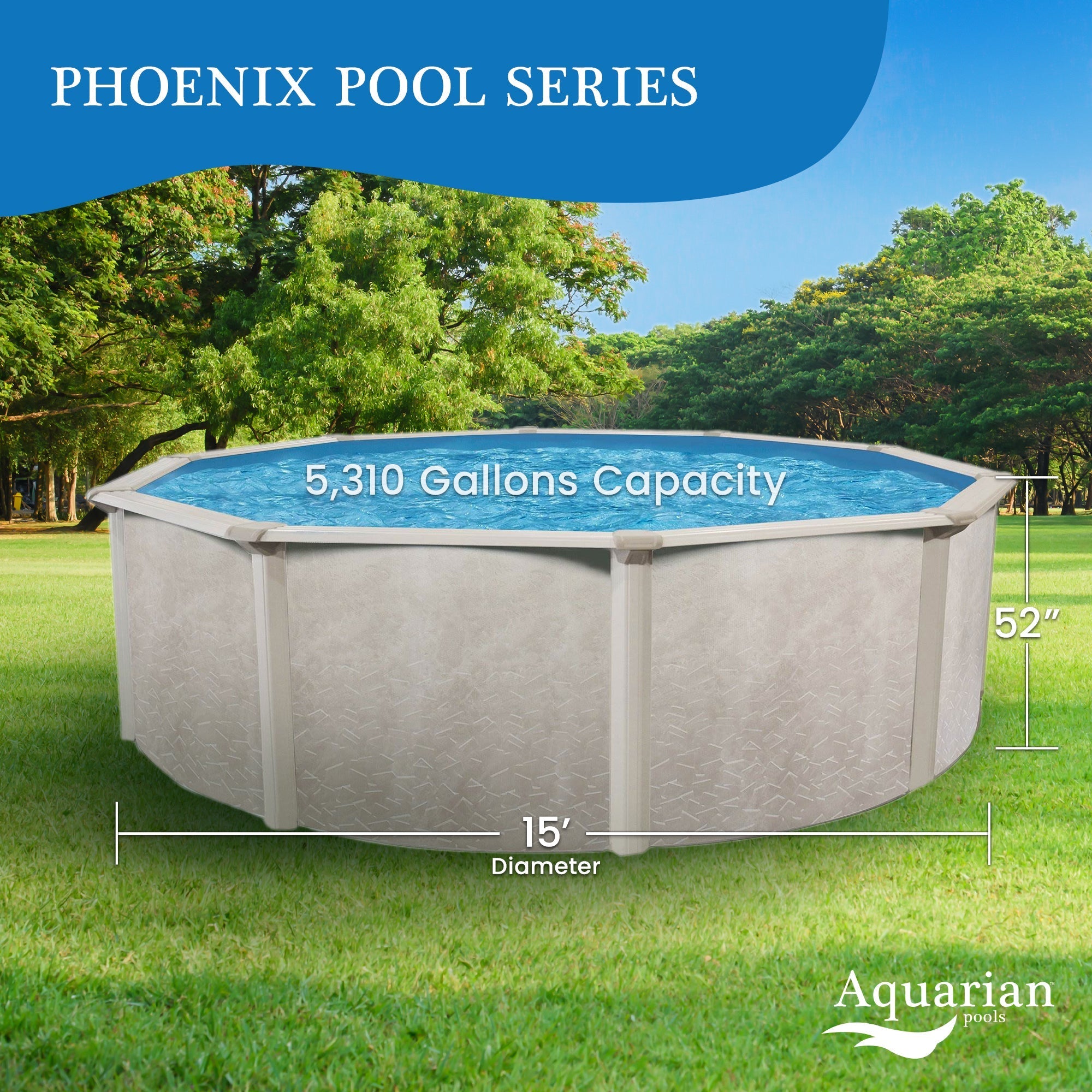 Aquarian Phoenix 15ft x 52in Above Ground Swimming Pool Kit & Pump & Ladder Kit - 108751
