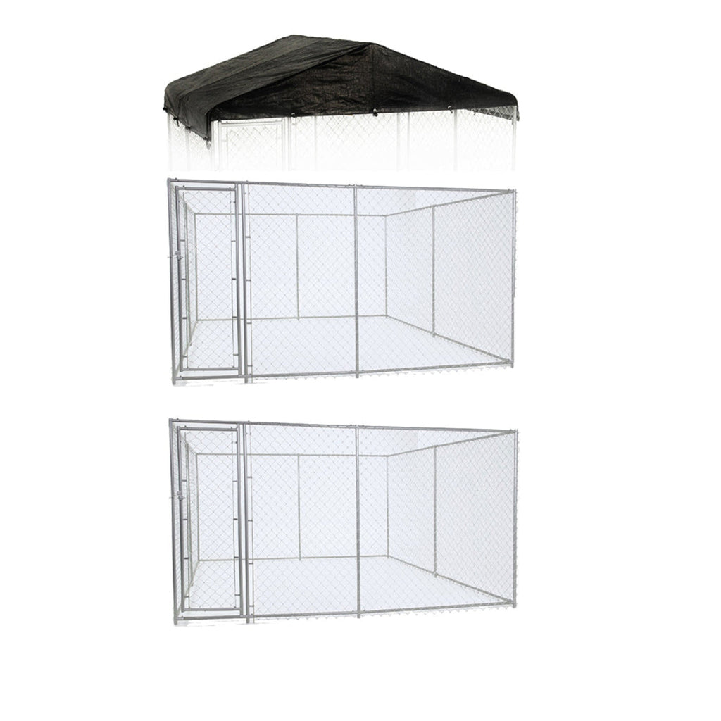Lucky Dog 10' x 10' Chain Link Dog Kennel (2 Pack) & Waterproof Roof Cover - 174393