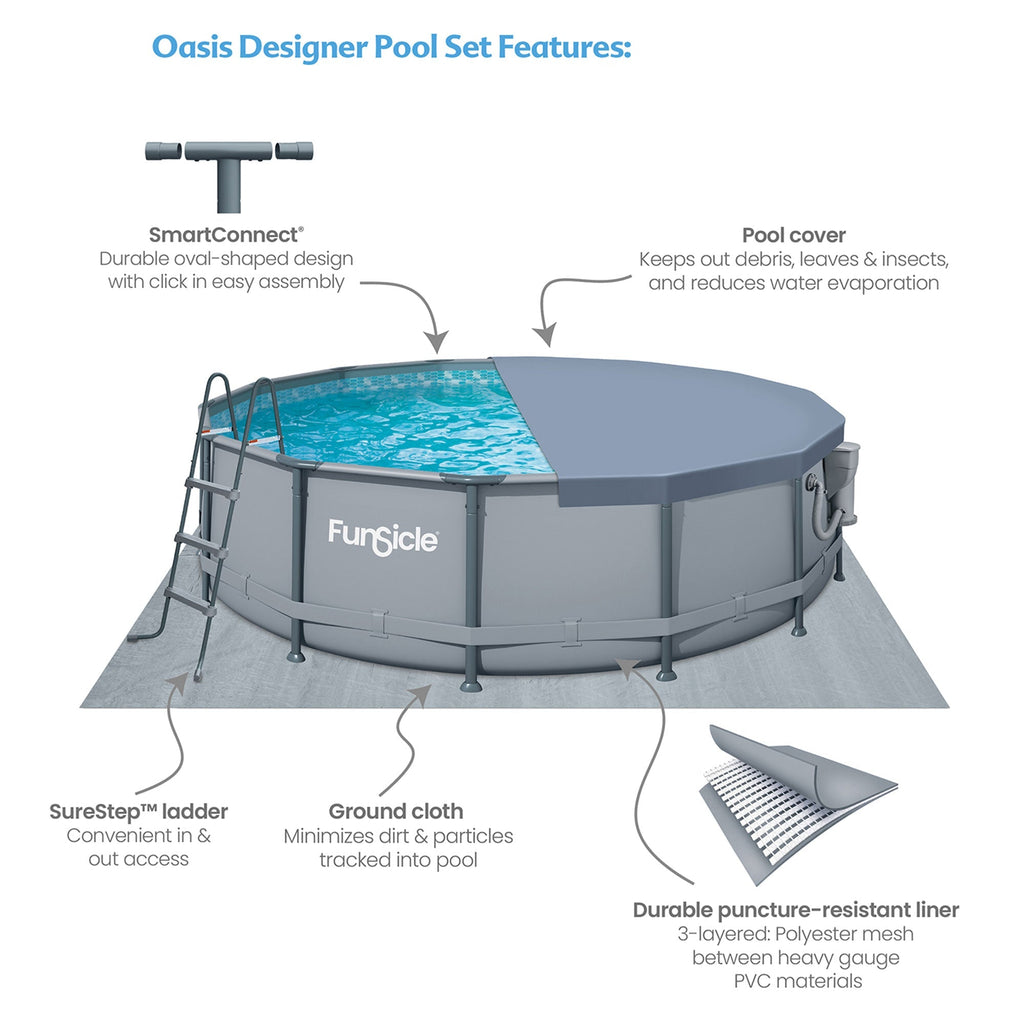 Marcy Funsicle 14' x 42" Oasis Outdoor Round Frame Above Ground Swimming Pool, Gray - 308890