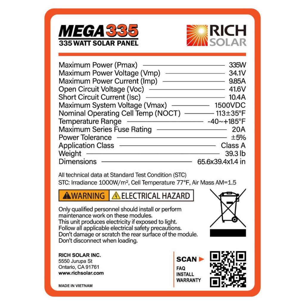 MEGA 335 Watt Monocrystalline Solar Panel | High Efficiency | Best Panel for Grid-Tie and Off-Grid - Backyard Provider