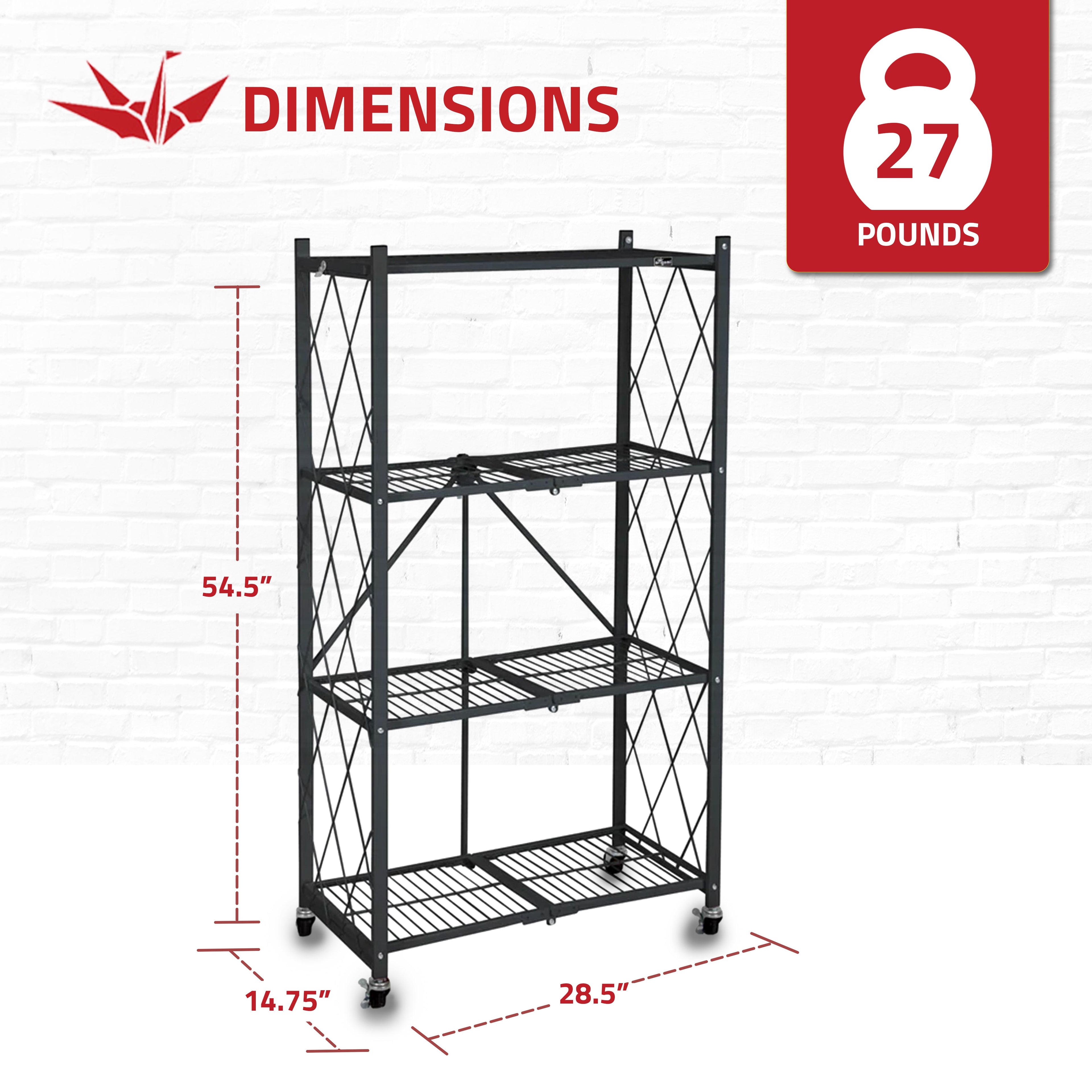 Origami 4 Pack 4 Tier Folding Garage Shelves Heavy Duty Shelving with Wheels - 415228