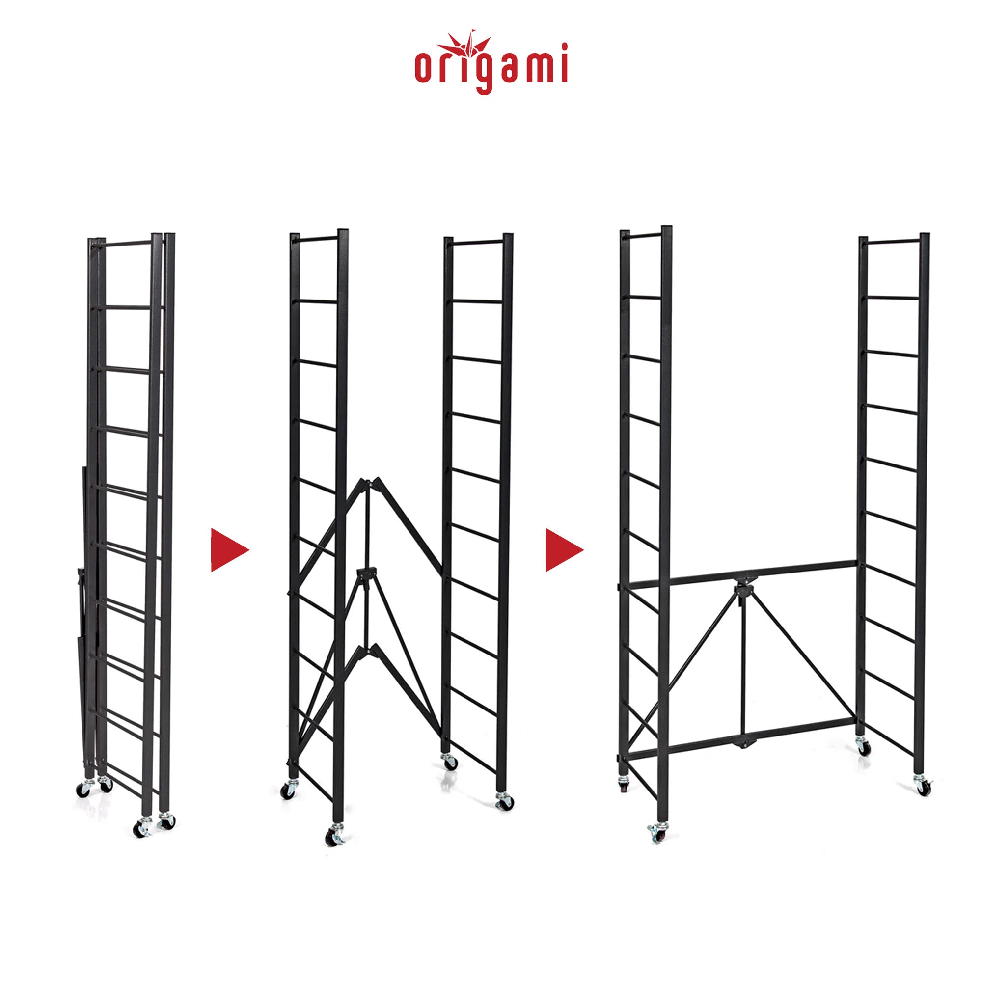 Origami 4 Pack Folding Steel Storage Rack, Adjustable Shelves, R2 Series, Black - 415216