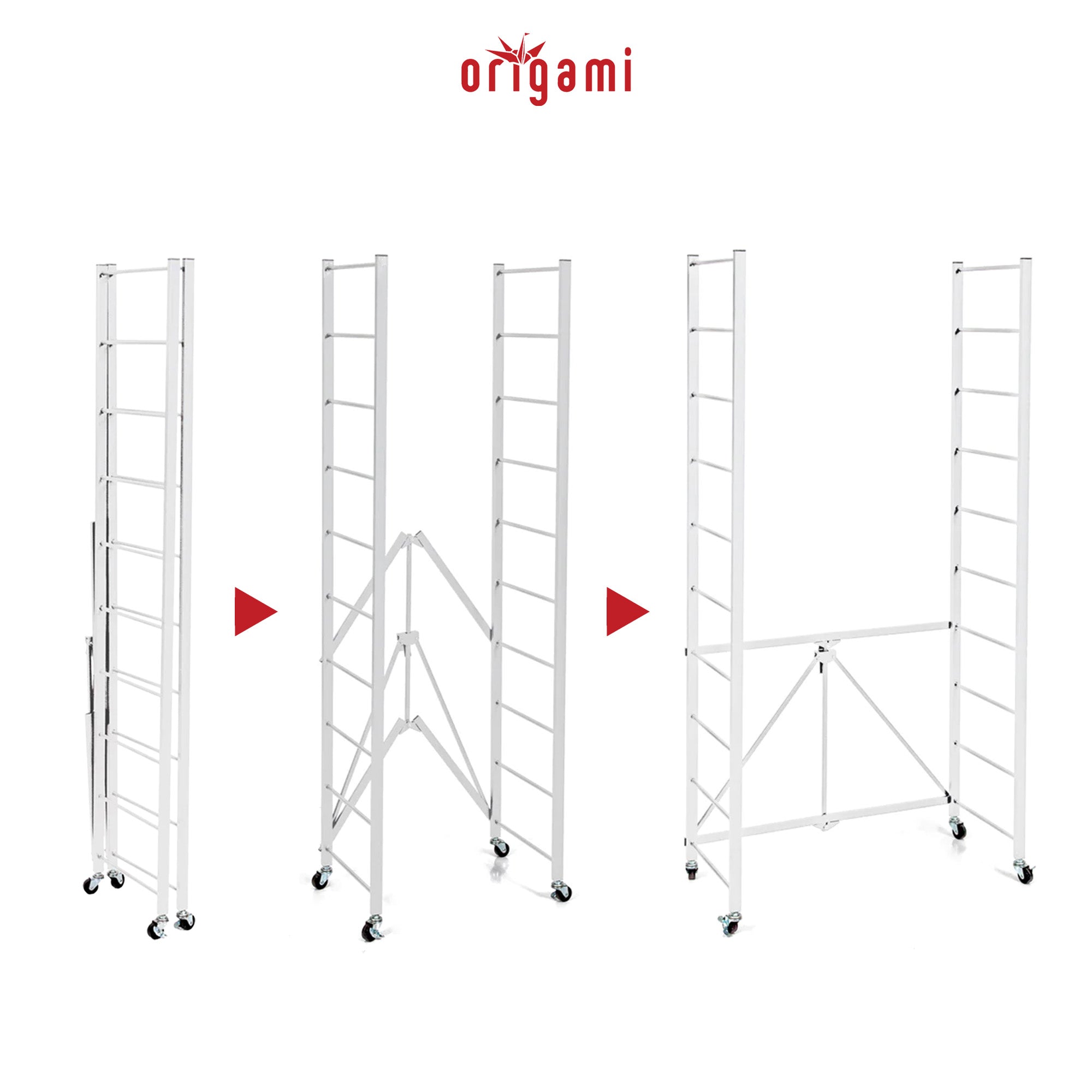 Origami 3 Pack Folding Steel Storage Rack, Adjustable Shelves, R2 Series, White - 415217