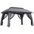 Outsunny 10' x 13' Patio Gazebo with Netting, Curtains & Vented Roof, Dark Gray - 84C-365V02CG