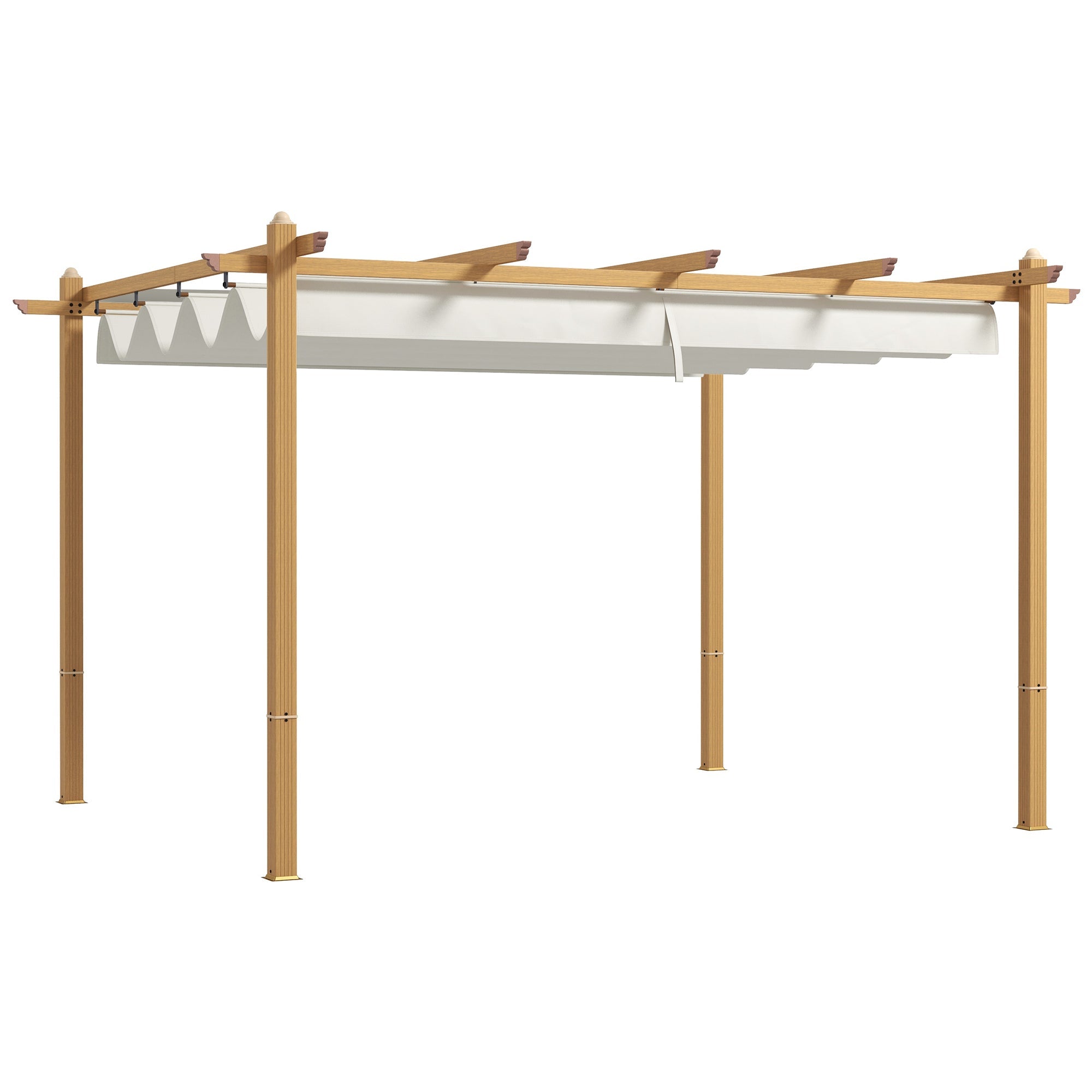 Outsunny 10' x 12' Retractable Pergola Canopy, Wood Grain Aluminum Frame, for Outdoor Shade Shelter, Cream - 84C-472V01ND