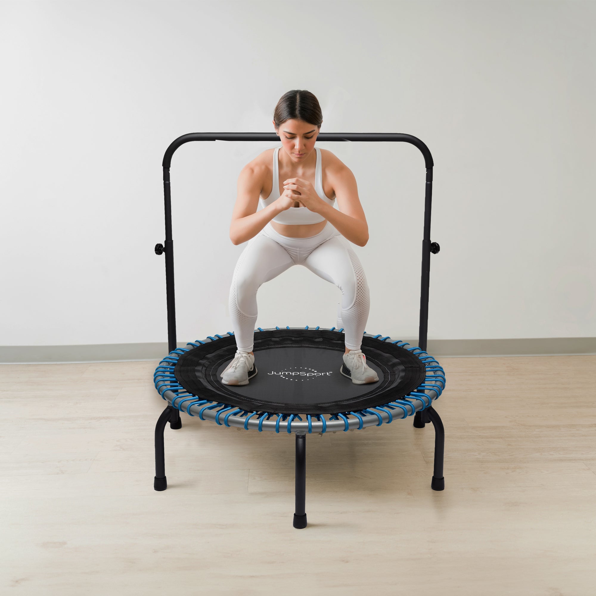Disc-O-Bed JumpSport 350 Series 39" Trampoline & Handle Bar Bundle, 30 Adjustable Bungees, Stable No-Tip Arched Legs, & 60 Day Streaming Trial - 404403