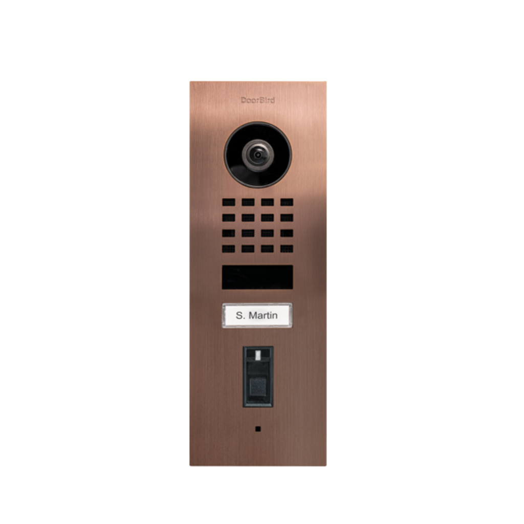 DoorBird D1101FV Fingerprint 50 Flush-Mount IP Video Door Station, 1 Call Button in Bronze - 423872196