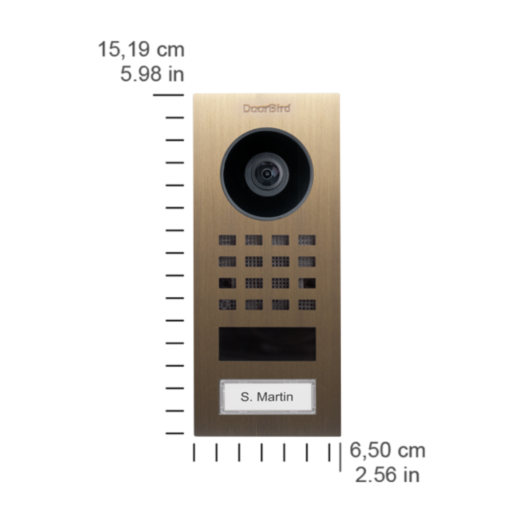 DoorBird D1101V Surface-Mount IP Video Intercom, 1 Call Button in Real Burnished Brass - 423873346