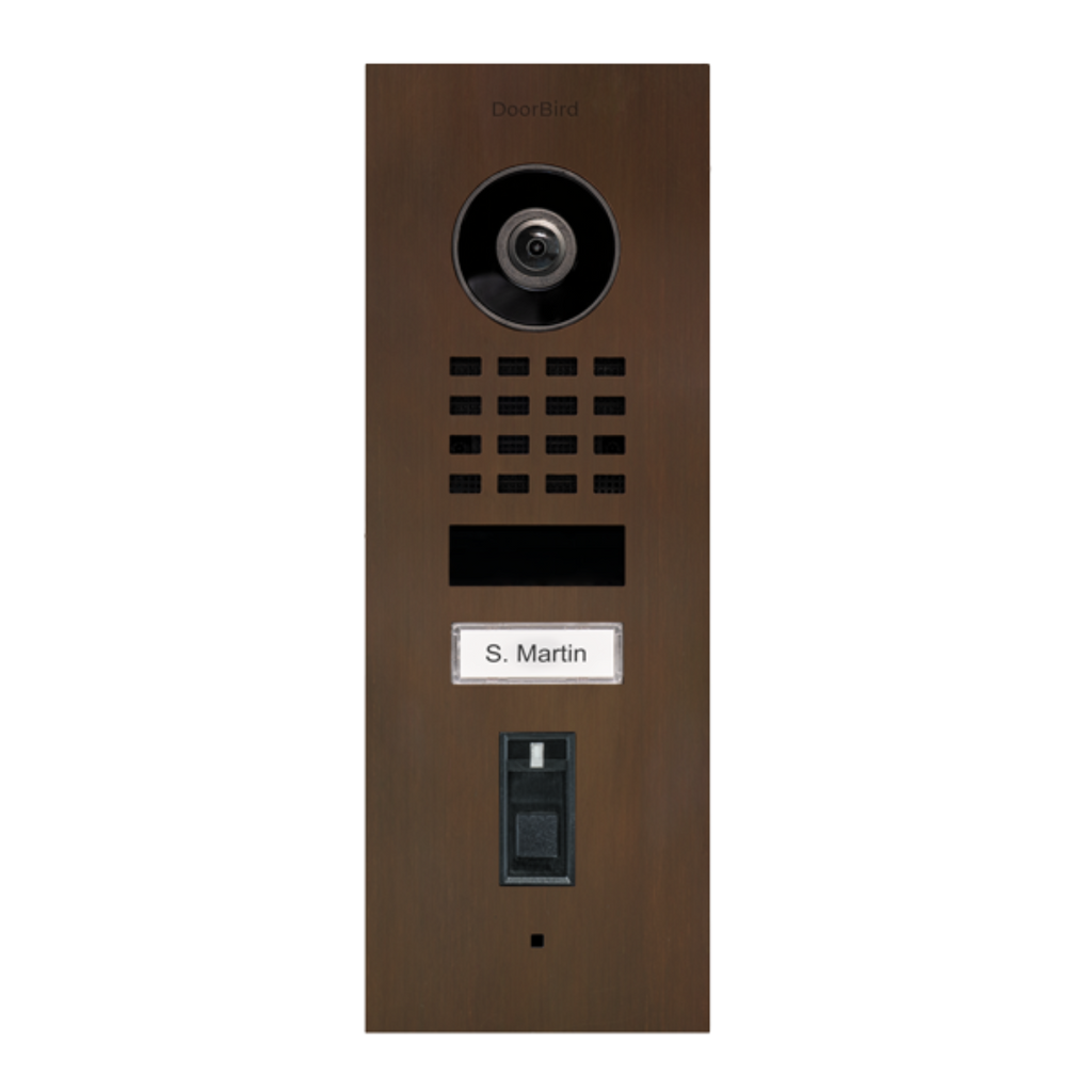 DoorBird D1101FV Fingerprint 50 Flush-Mount IP Video Door Station, 1 Call Button in Architectural Bronze - 423873513