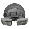 Outsunny Round Outdoor Daybed with Canopy, 4-Piece Sectional Outdoor Sofa, 3 Chairs, Tea Table, Gray - 862-047