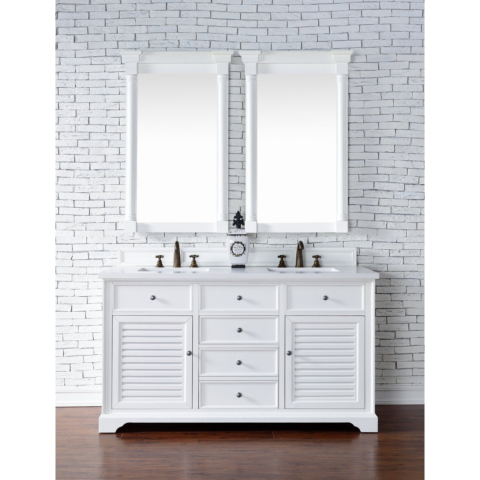 James Martin Vanities Savannah 60" Bright White Double Vanity - 238-104-V60D-BW-3AF