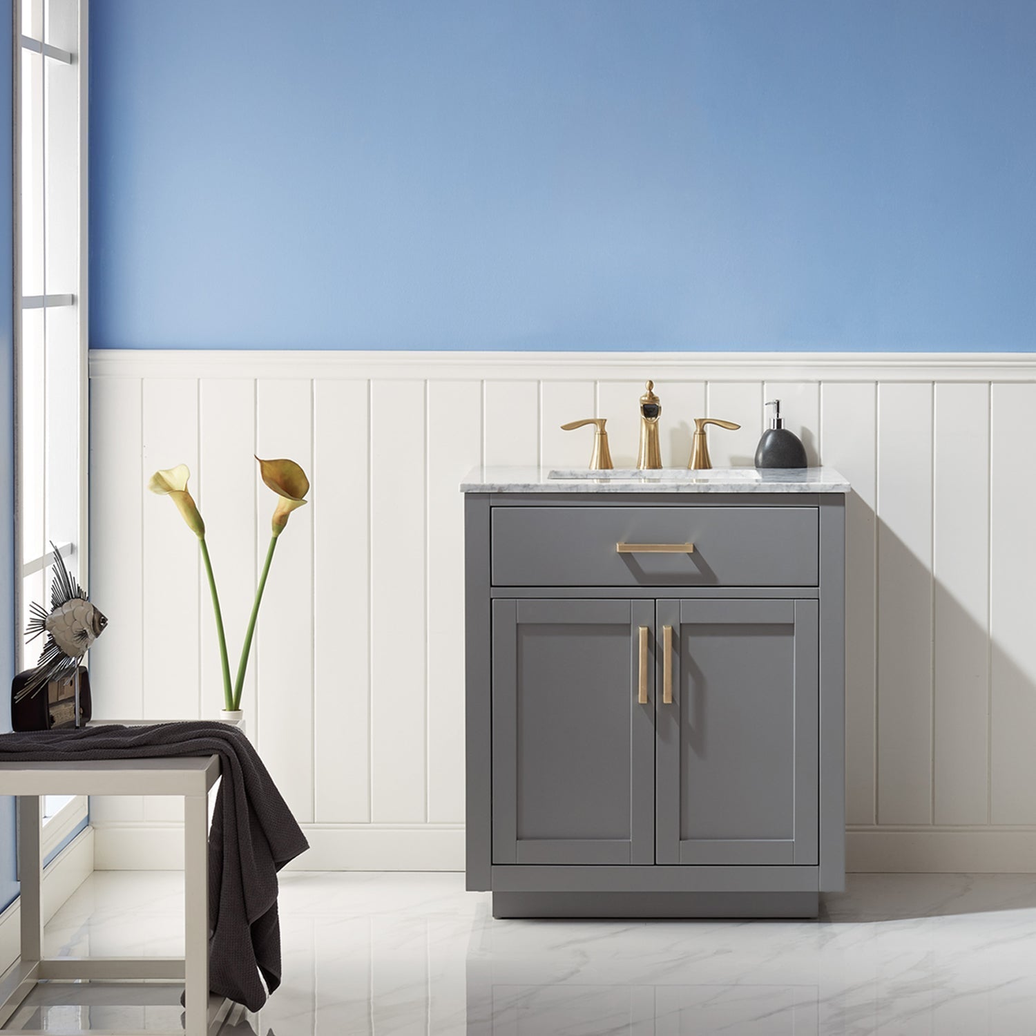 Altair Designs 30" single vanity with top - 531030-WH-CA-NM
