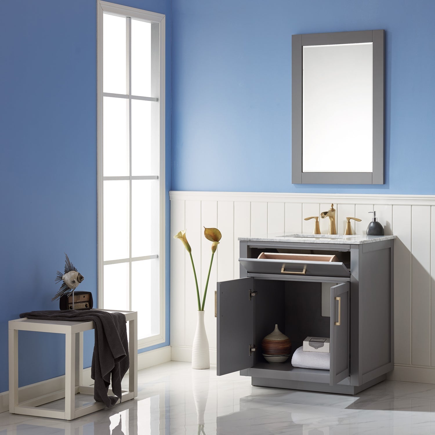 Altair Designs 30" single vanity with top - 531030-WH-CA-NM
