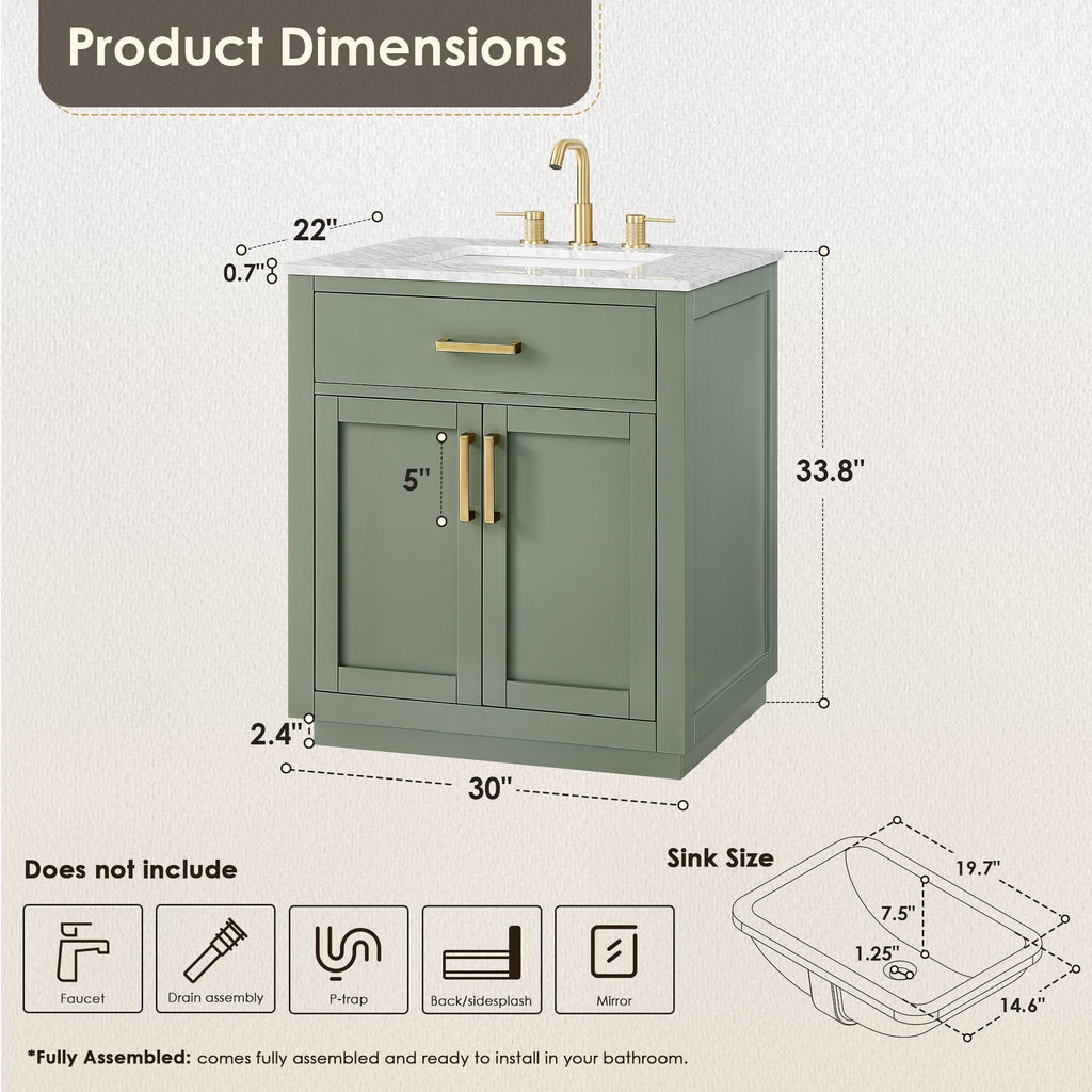 Altair Designs Ivy 30"/36"/48" single vanity with top - 531030-VG-CA-NM