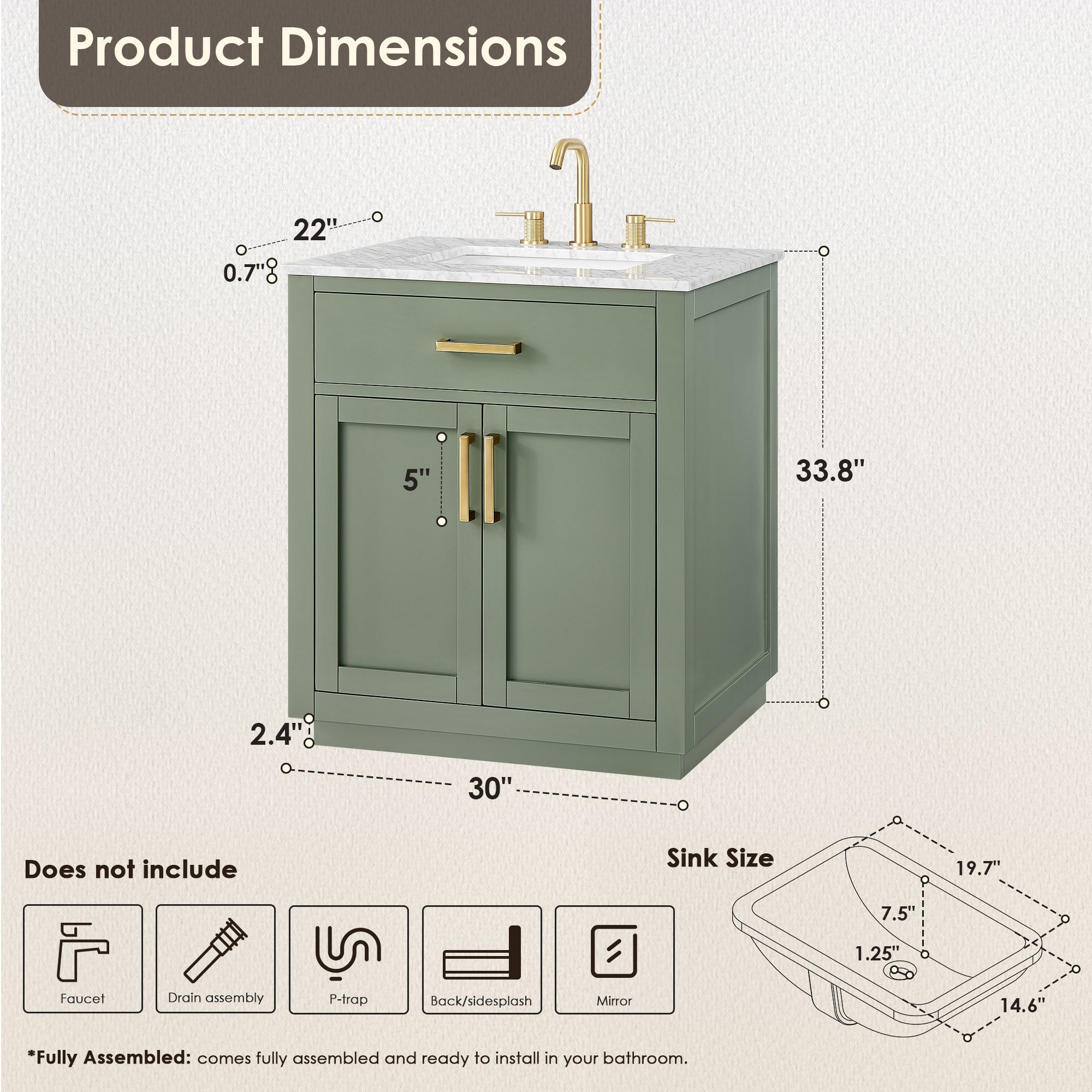 Altair Designs Ivy 30"/36"/48" single vanity with top - 531030-VG-CA-NM