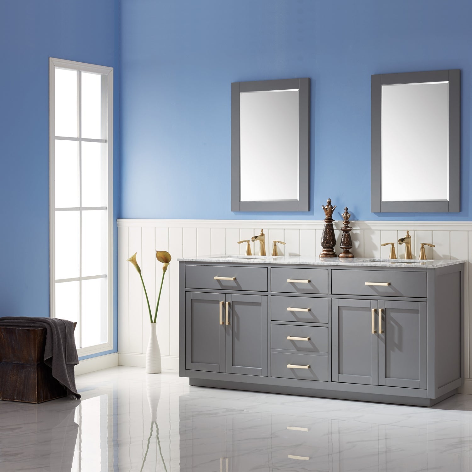Altair Designs 72" double vanity with top - 531072-WH-CA-NM