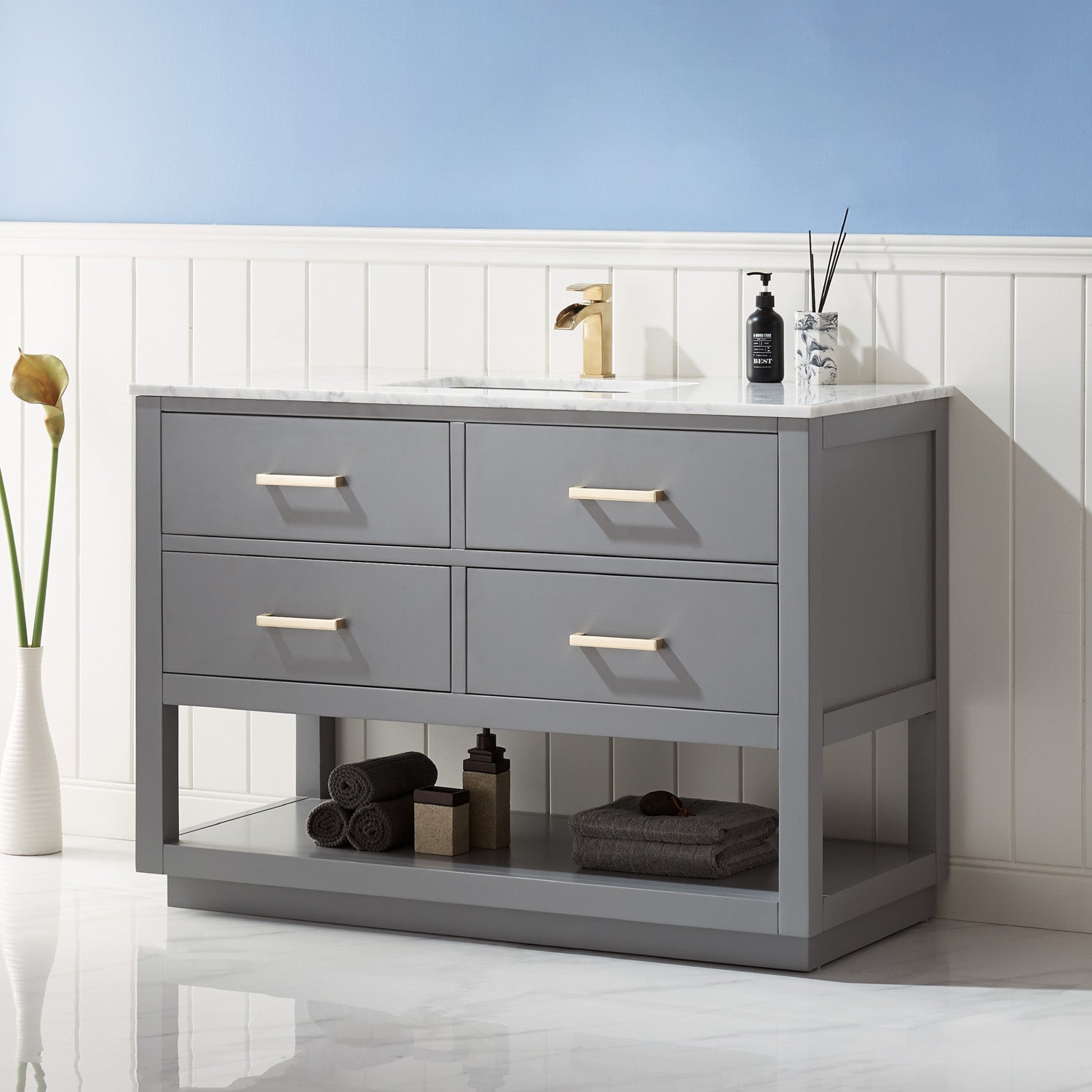 Altair Designs 48" single vanity with top - 532048-WH-CA-NM
