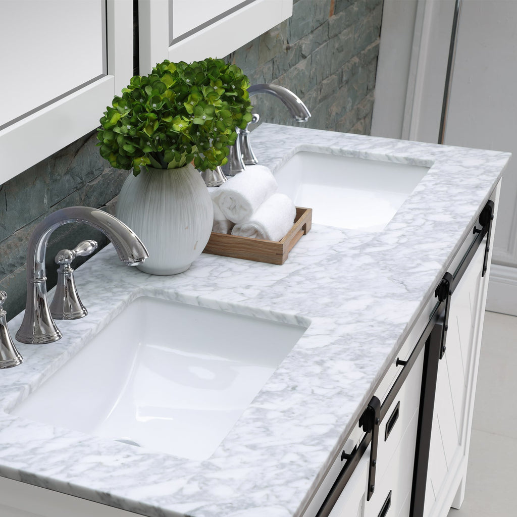 Altair Designs Kinsley 60" double vanity with top - 536060-WH-CA-NM