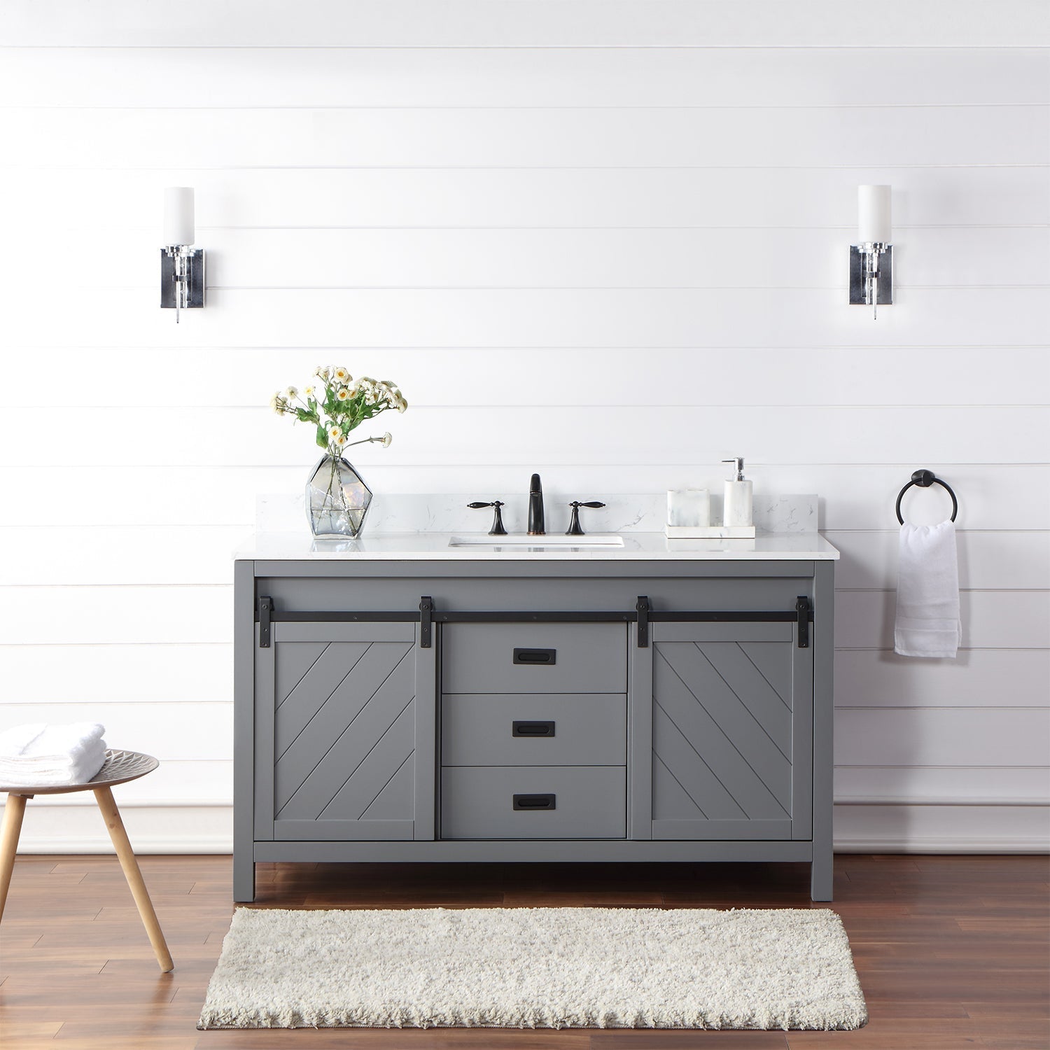 Altair Designs 60" single vanity with top - 536060S-WH-AW-NM