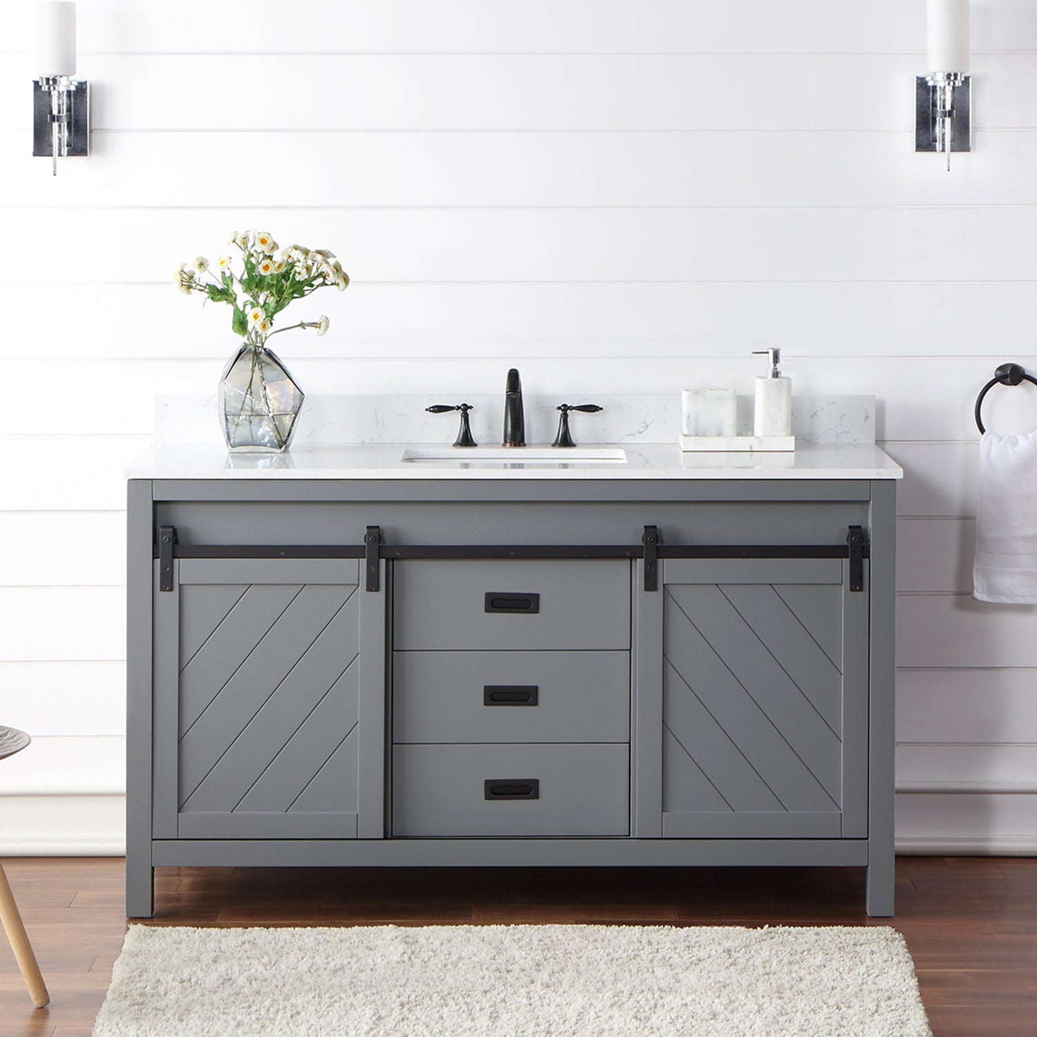 Altair Designs 60" single vanity with top - 536060S-WH-AW-NM