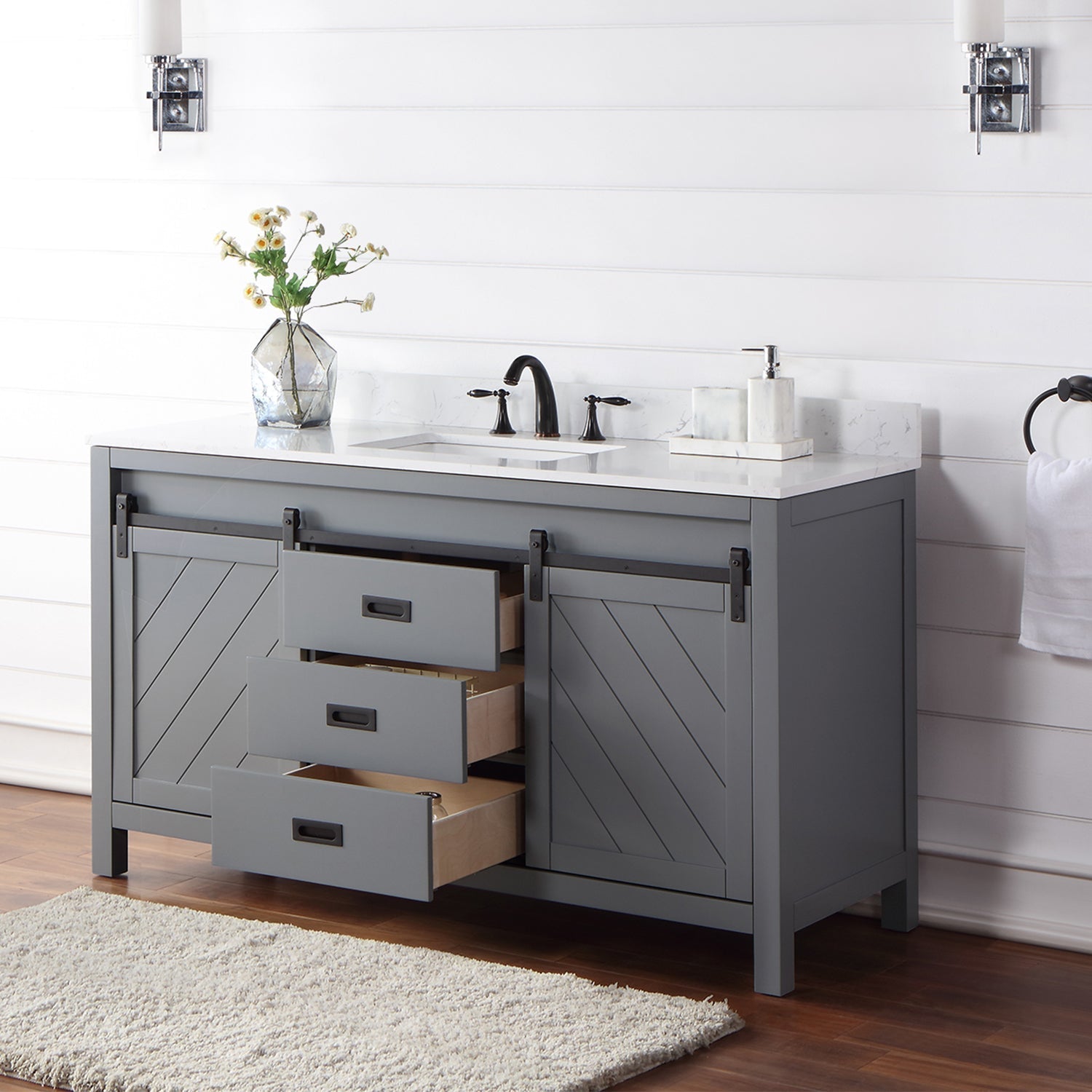 Altair Designs 60" single vanity with top - 536060S-WH-AW-NM