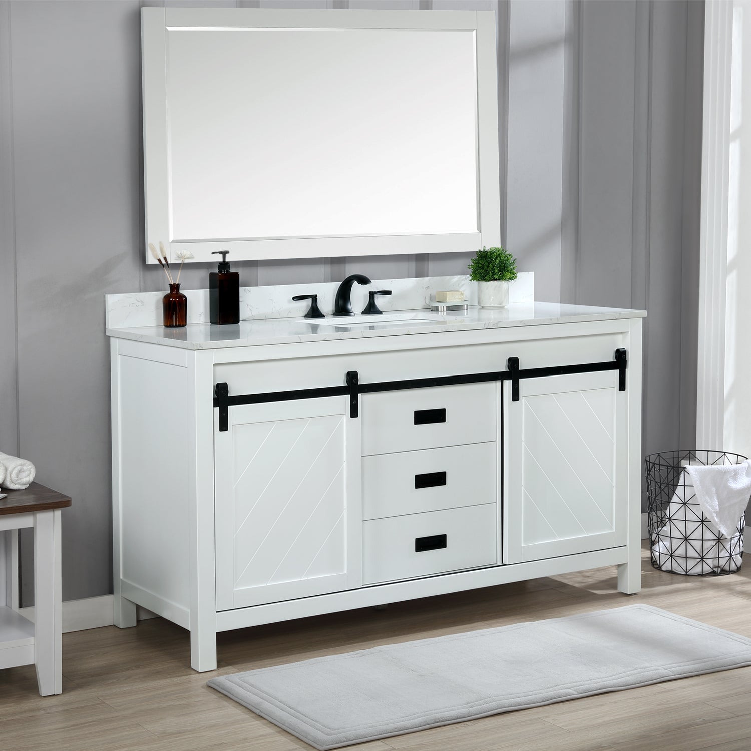Altair Designs 60" single vanity with top - 536060S-WH-AW-NM