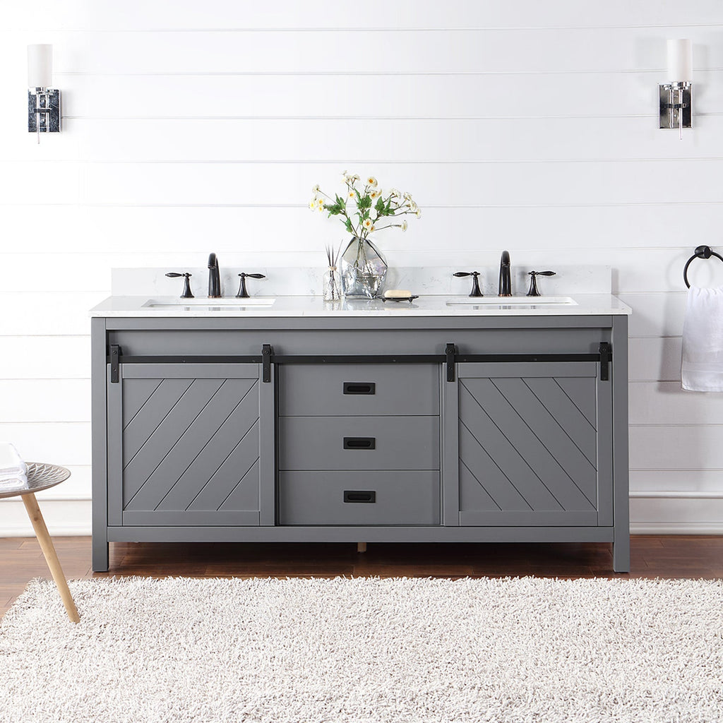 Altair Designs Kinsley 72" double vanity with top - 536072-WH-AW-NM