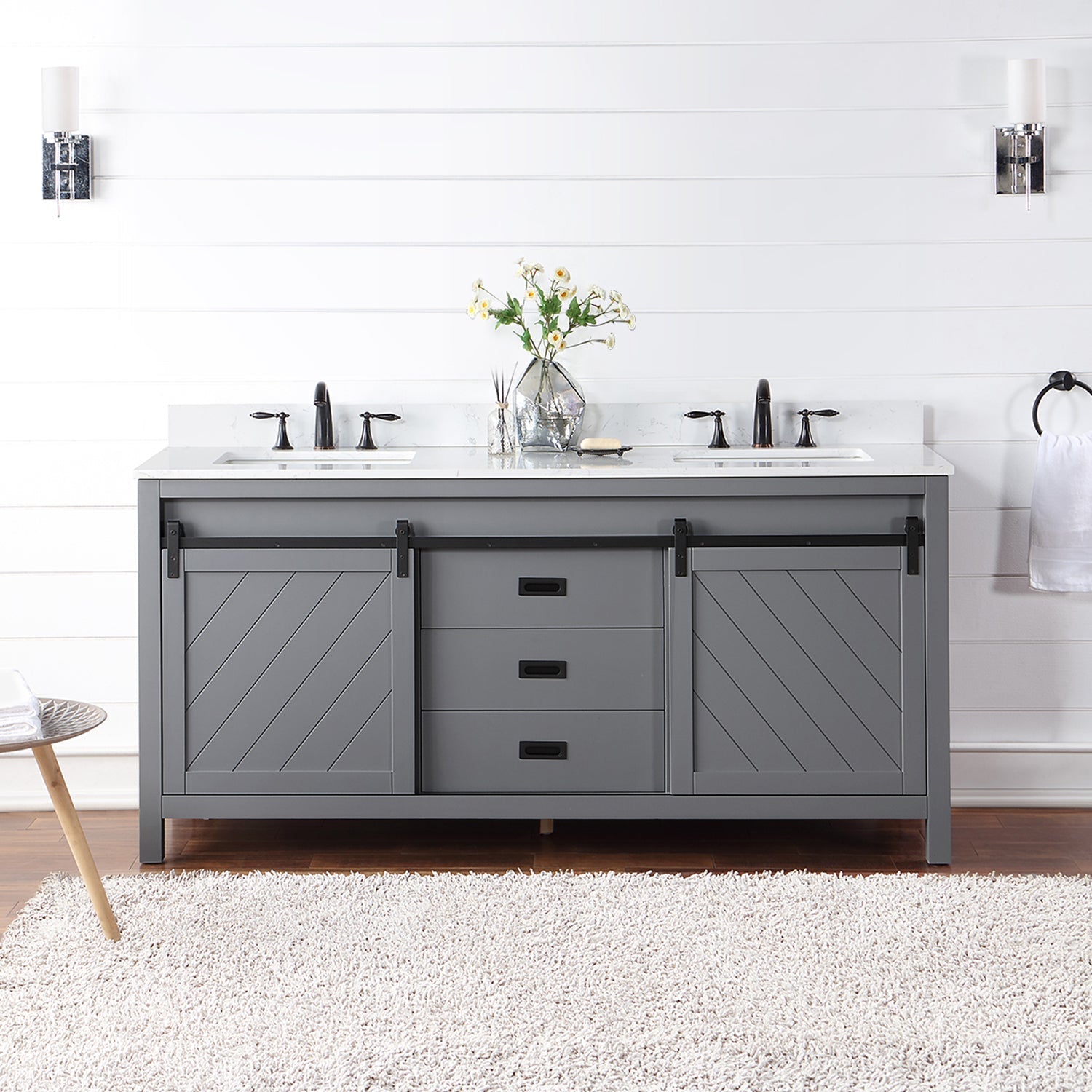 Altair Designs Kinsley 72" double vanity with top - 536072-WH-AW-NM