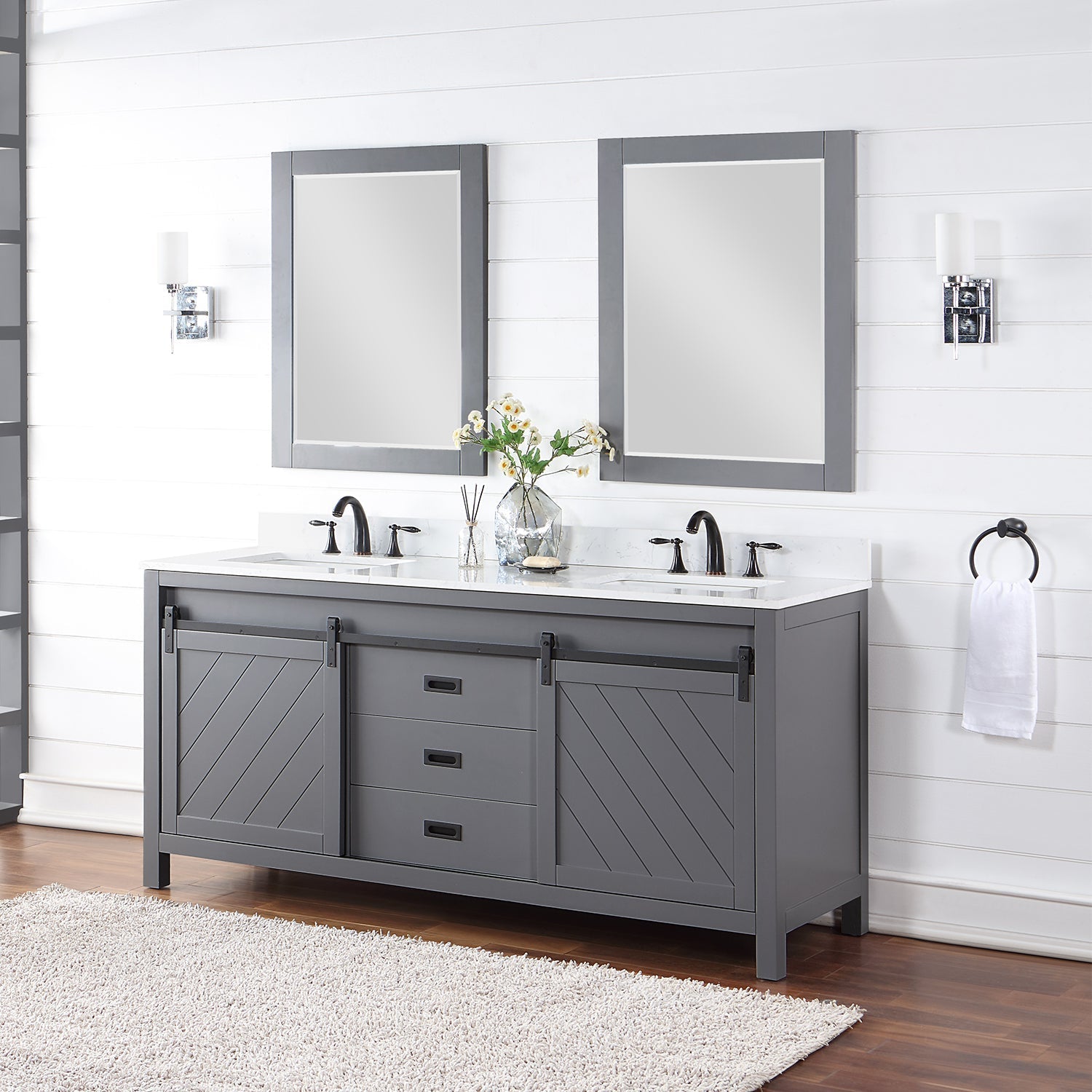 Altair Designs Kinsley 72" double vanity with top - 536072-WH-AW-NM