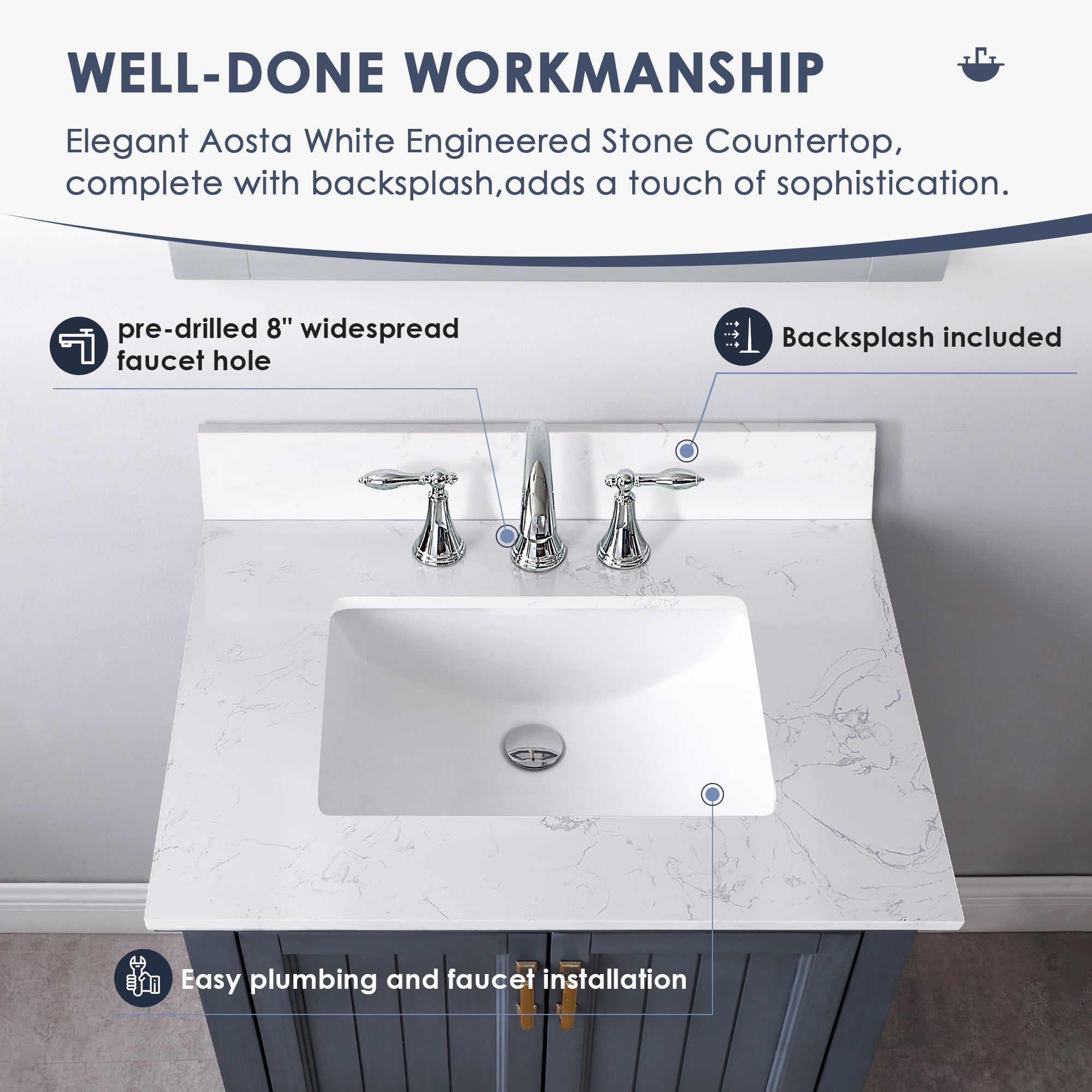 Altair Designs 30" single vanity with top - 538030-WH-CA-NM