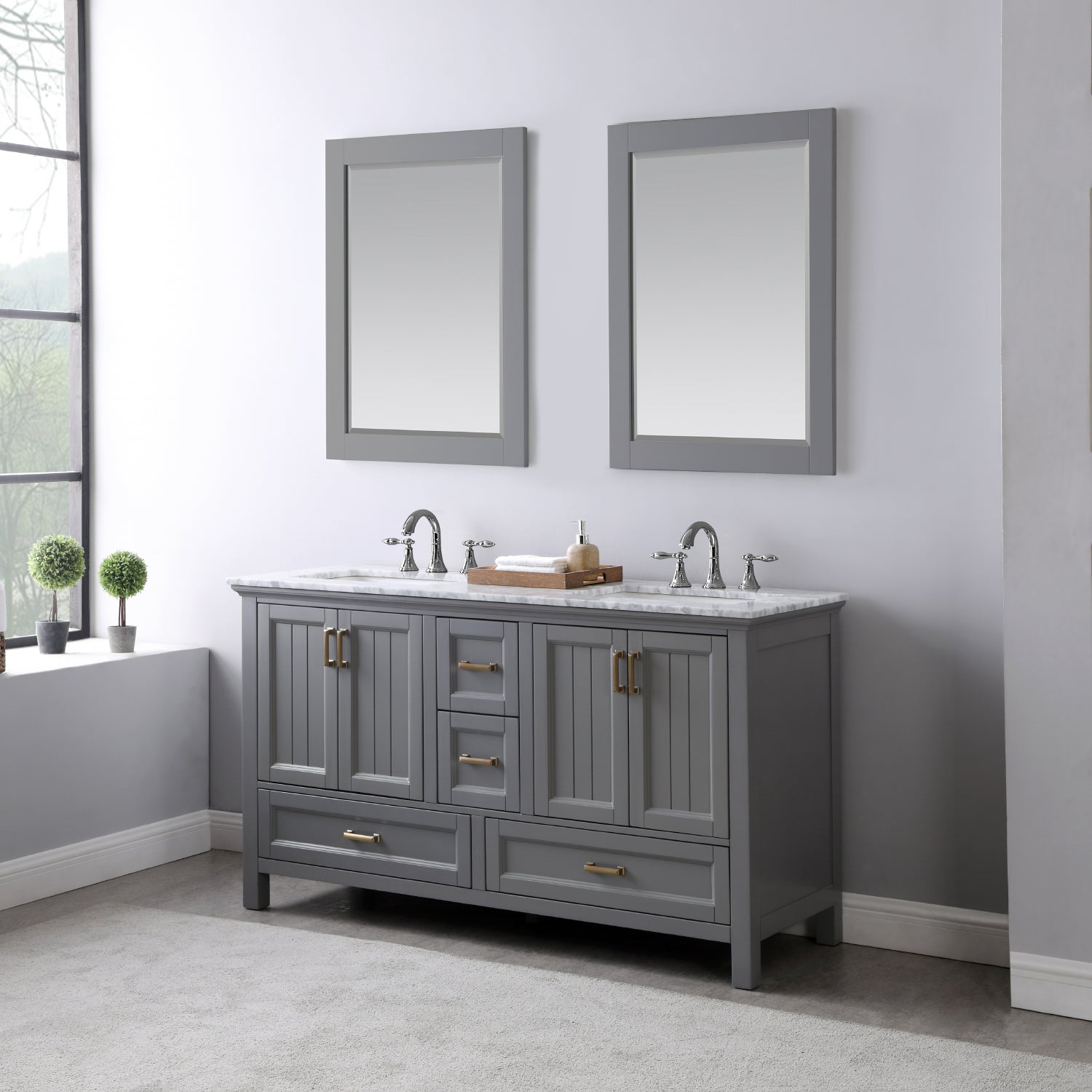 Altair Designs 60" double vanity with top - 538060-WH-CA-NM