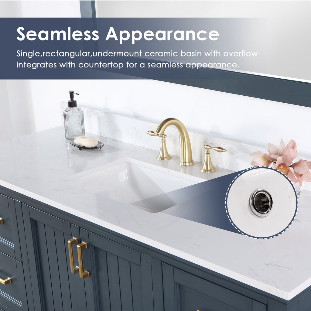 Altair Designs 60" single vanity with top - 538060S-WH-AW-NM