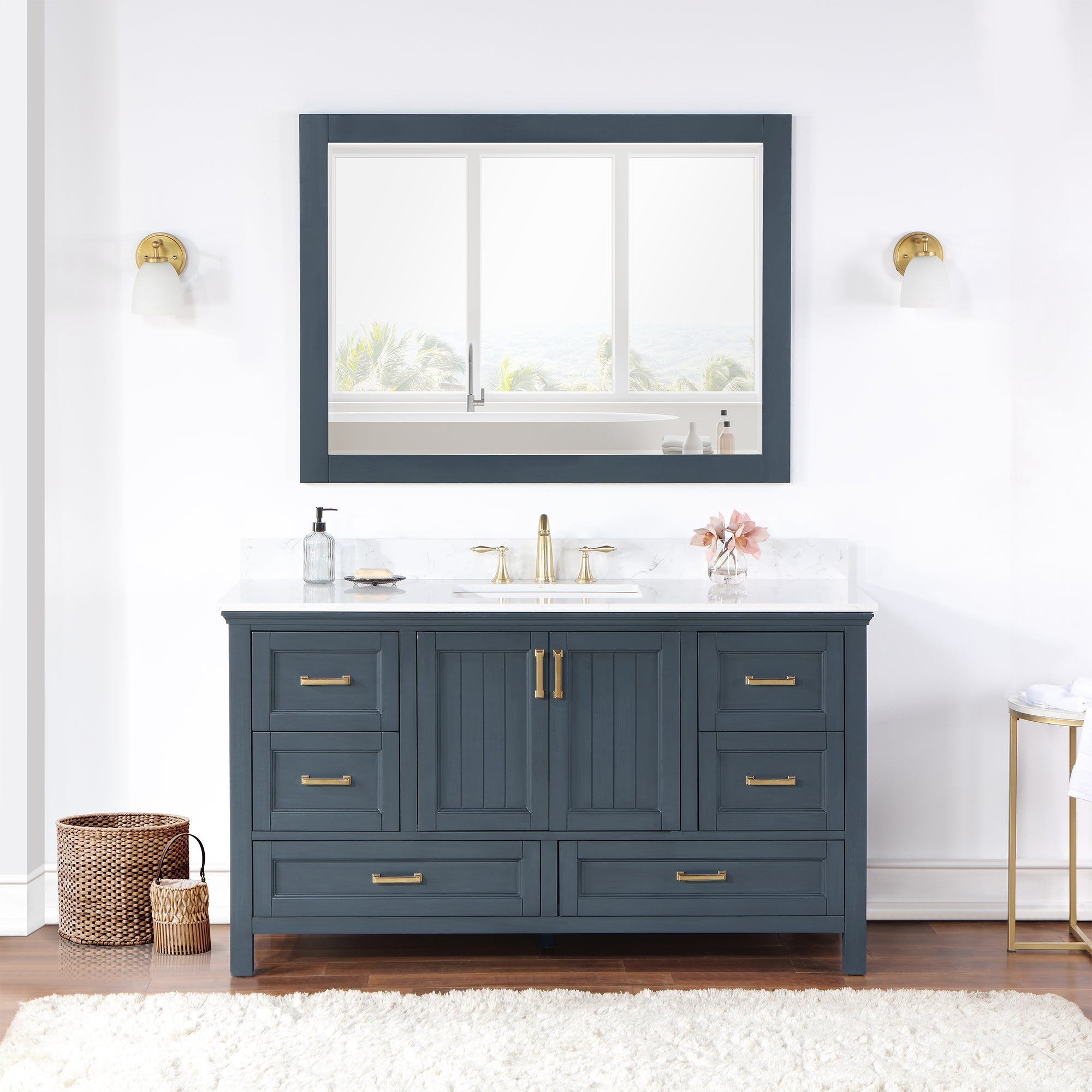 Altair Designs 60" single vanity with top - 538060S-WH-AW-NM