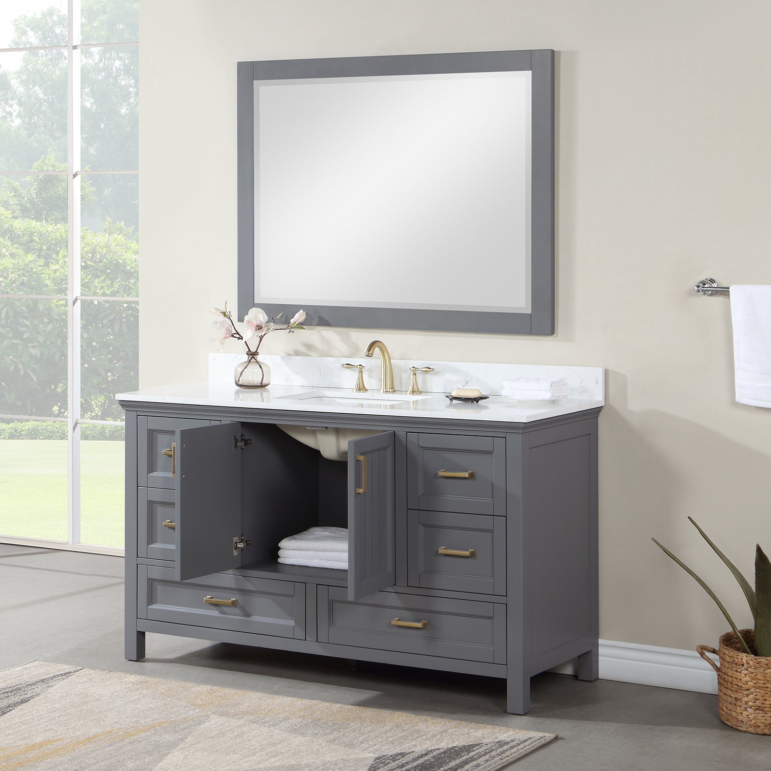 Altair Designs 60" single vanity with top - 538060S-WH-AW-NM