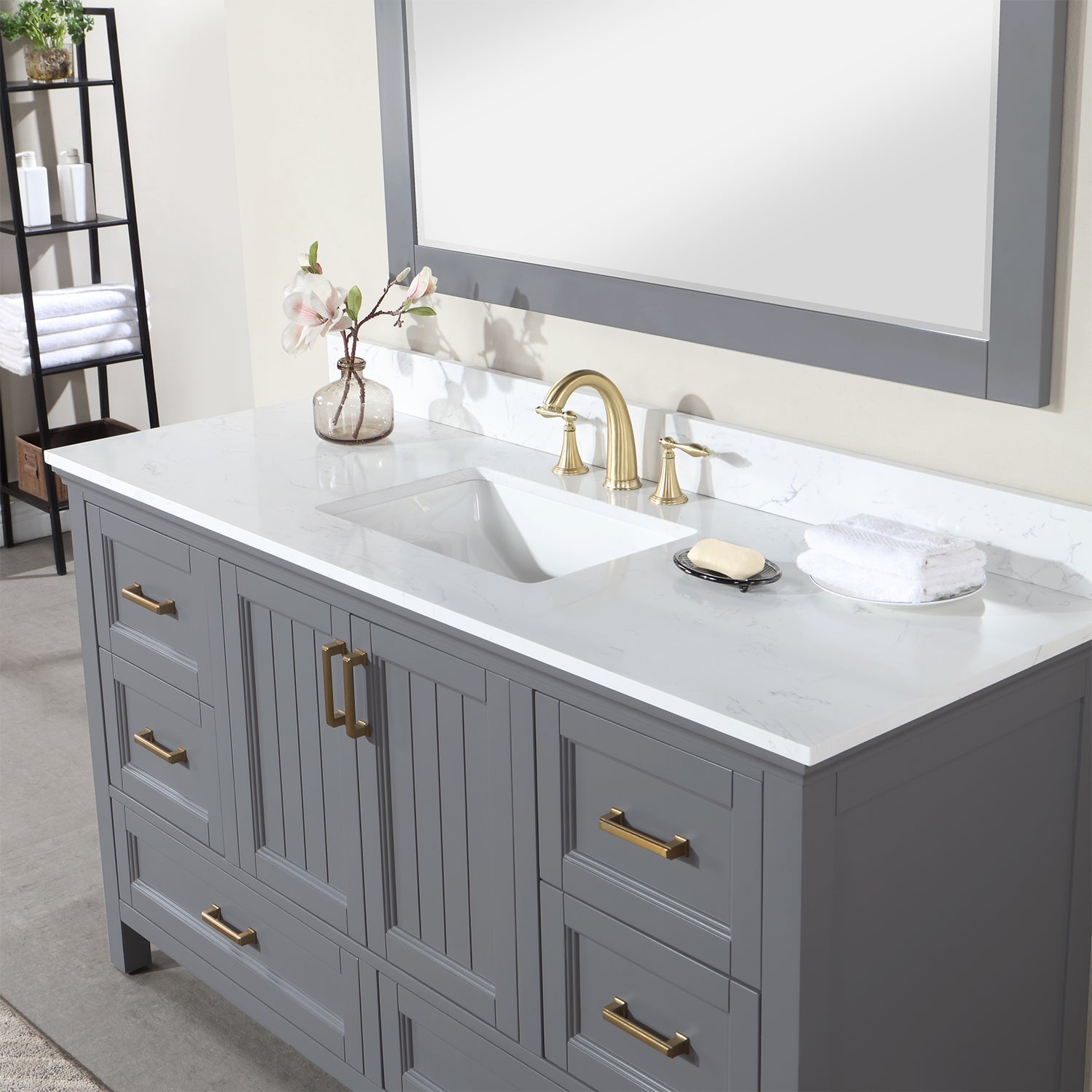 Altair Designs 60" single vanity with top - 538060S-WH-AW-NM