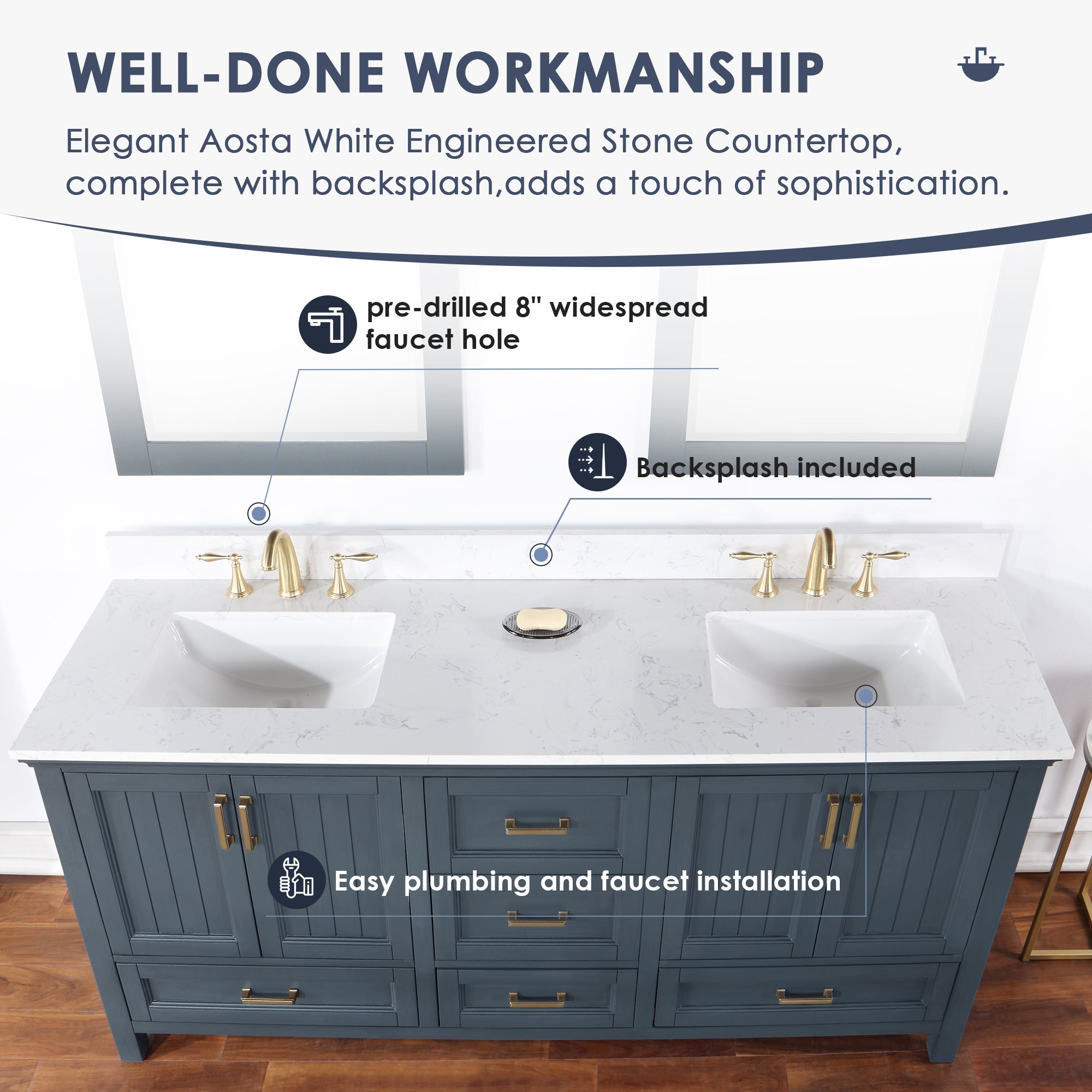 Altair Designs Isla 72" double vanity with top - 538072-CB-AW-NM